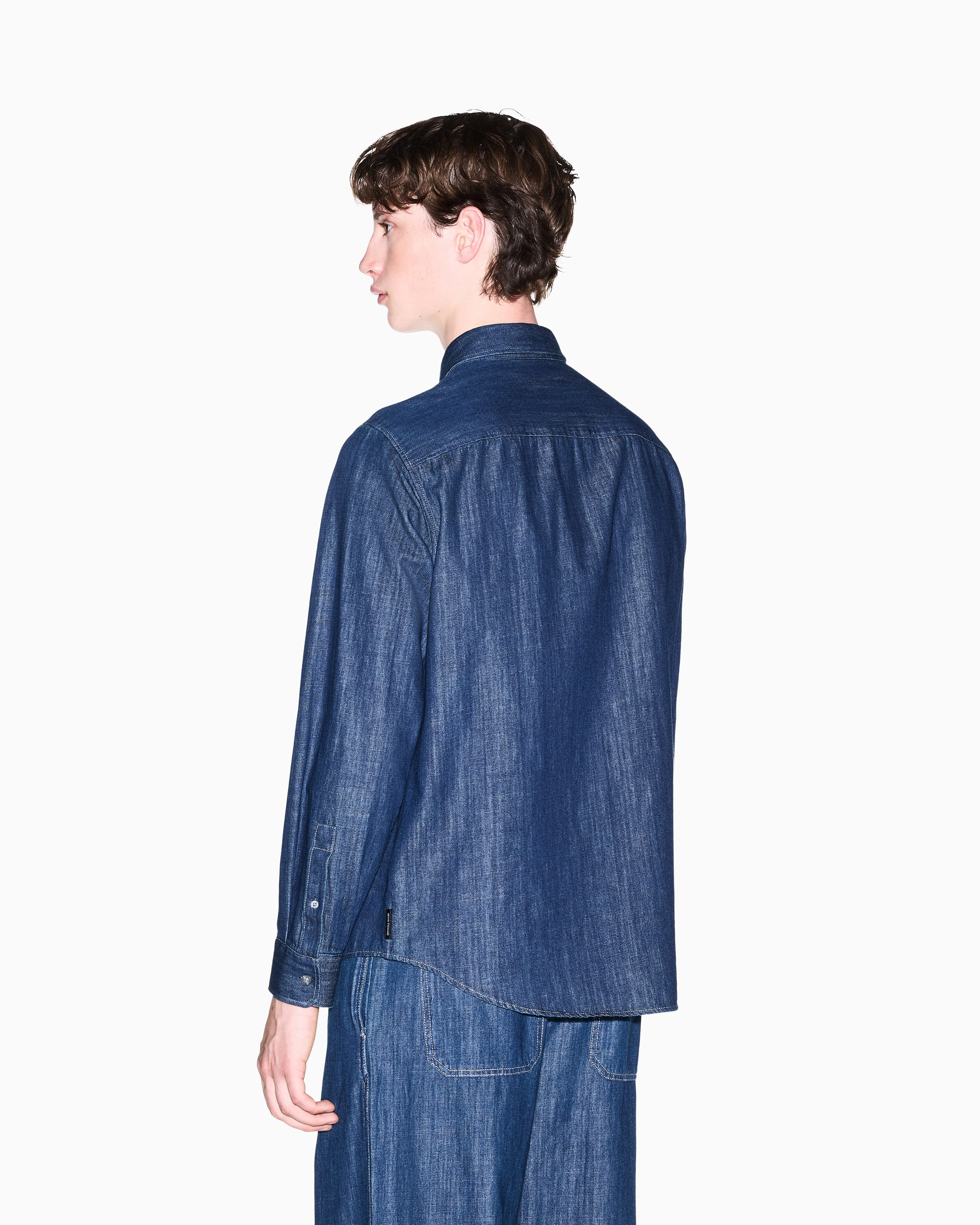Camisa de Ganga com Bolsos Grandes e Logótipo Azul-índigo-2