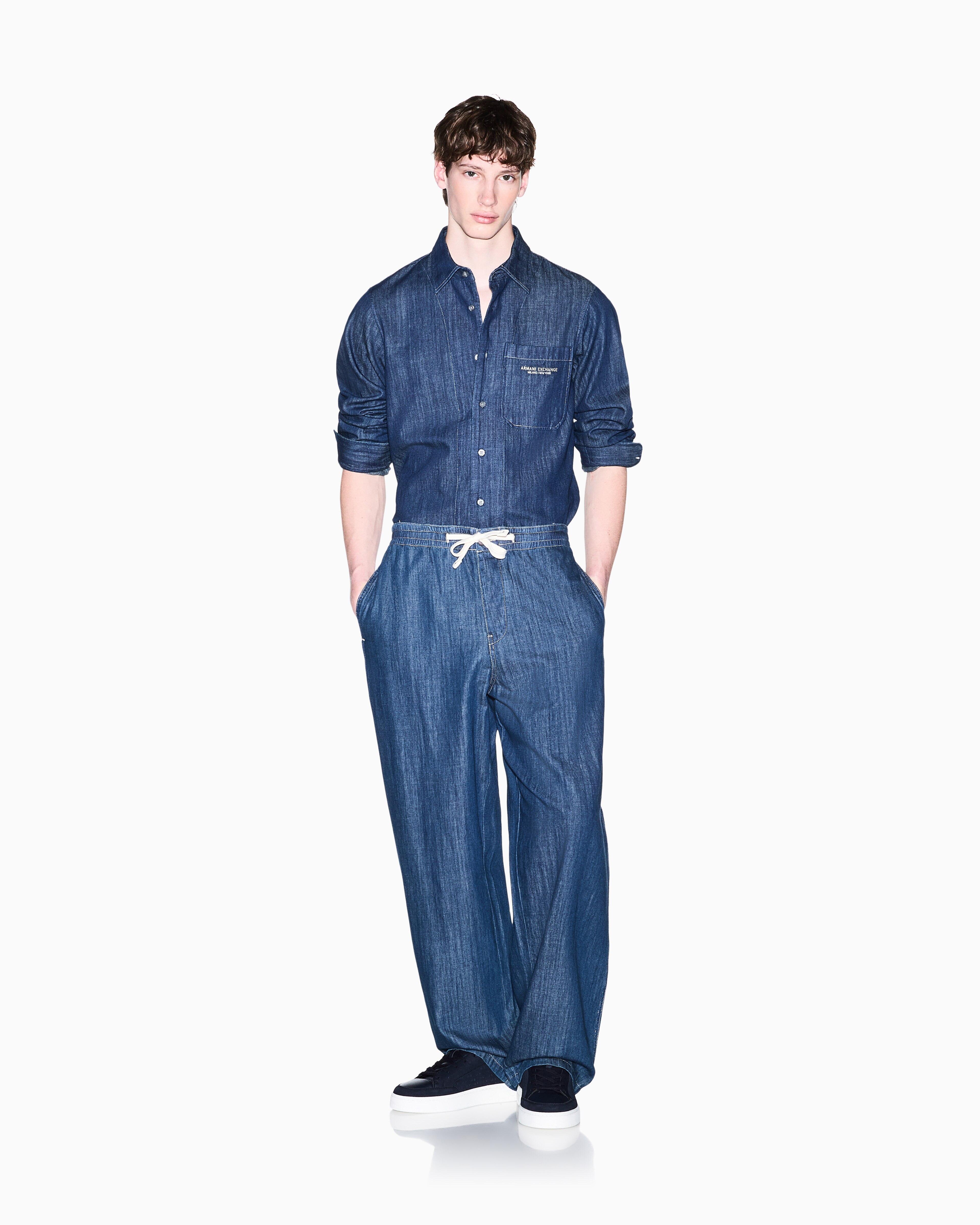 Camisa de Ganga com Bolsos Grandes e Logótipo Azul-índigo-7
