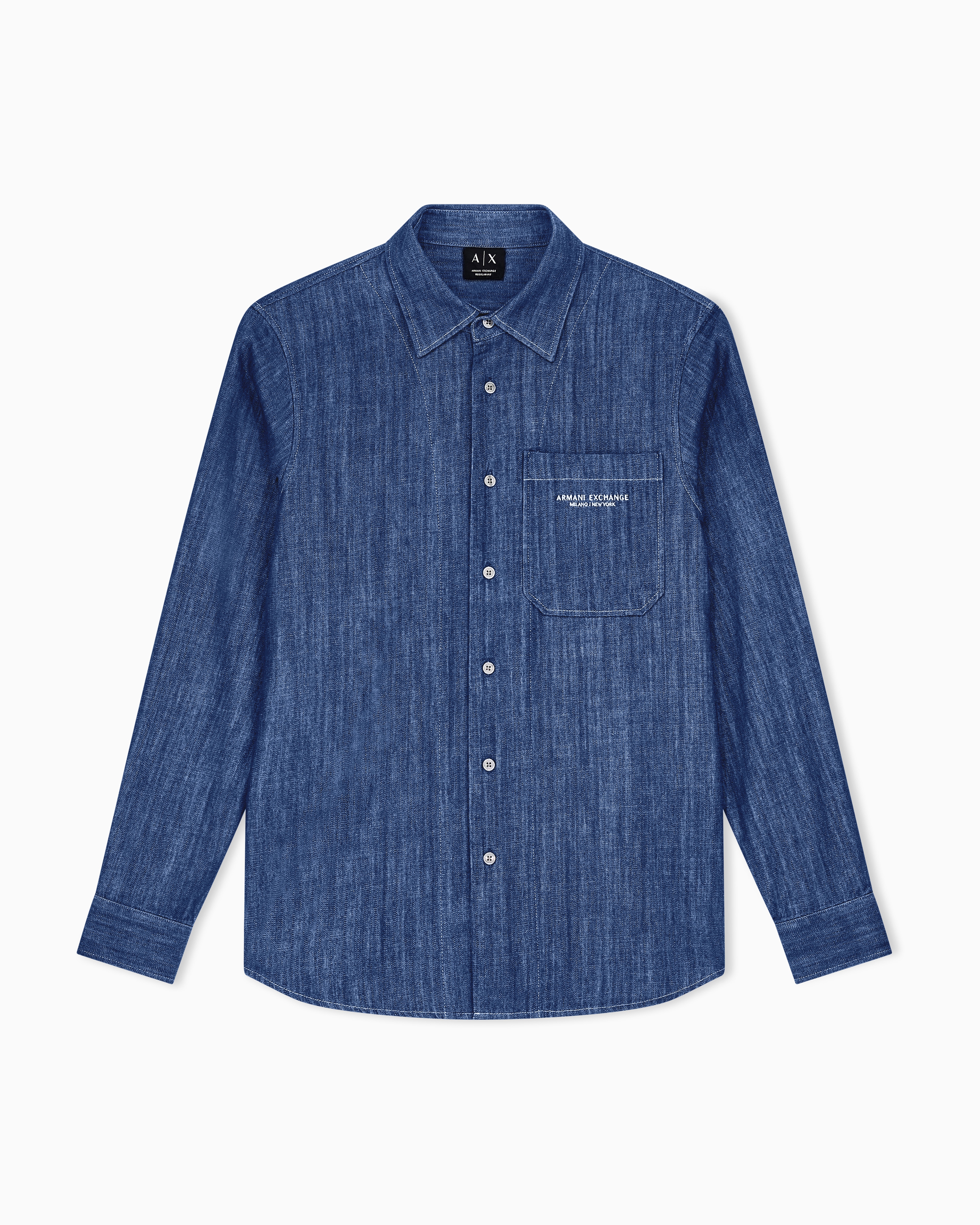 Camisa de Ganga com Bolsos Grandes e Logótipo Azul-índigo-4