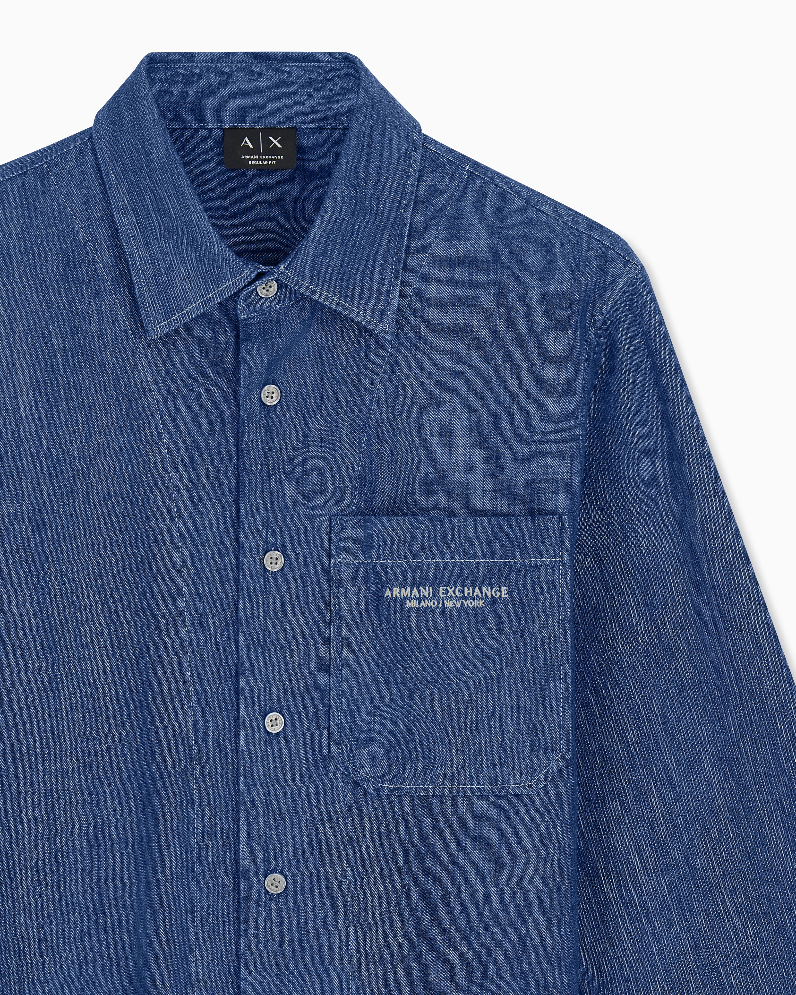 Camisa de Ganga com Bolsos Grandes e Logótipo Azul-índigo-6