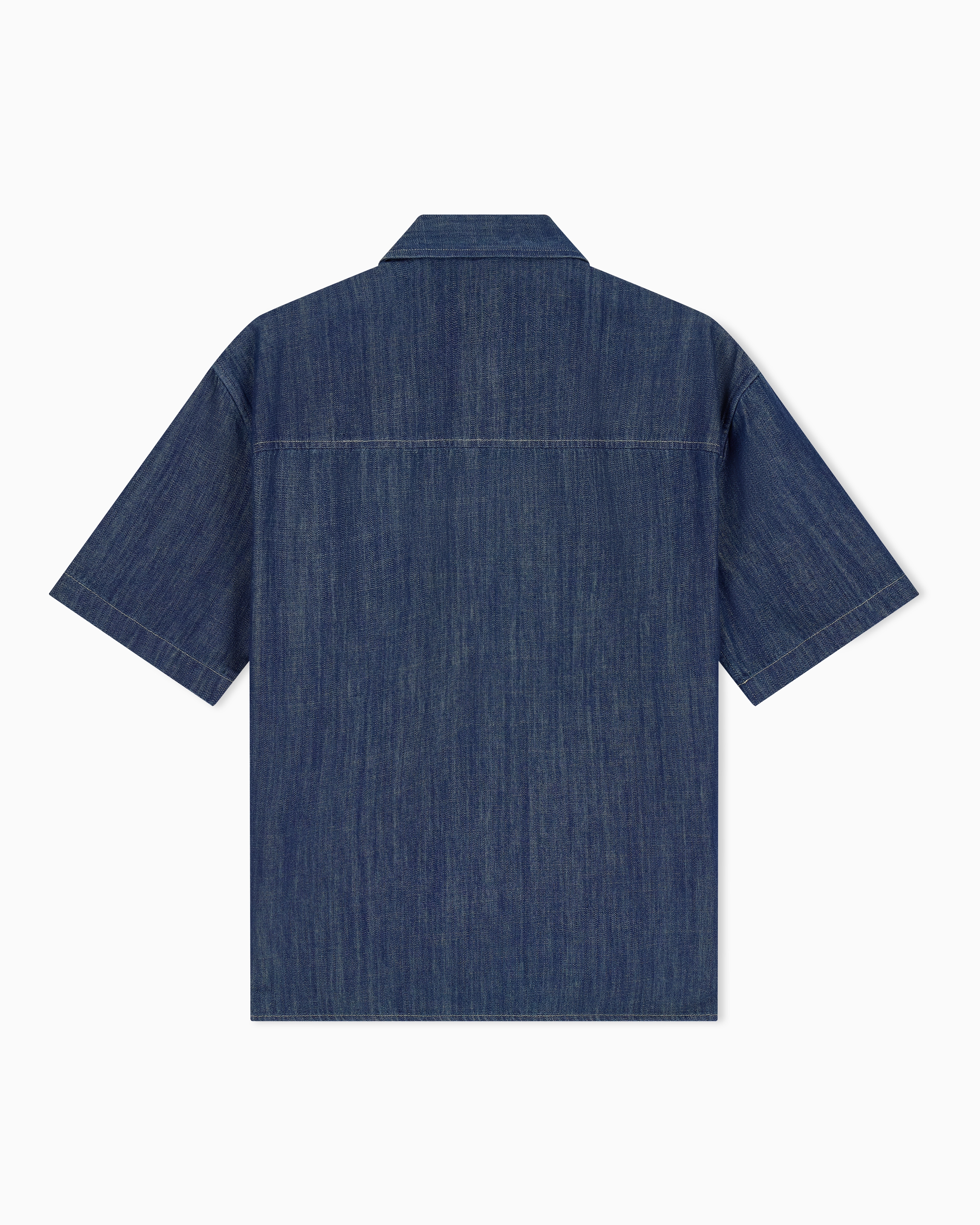 Camisa de Ganga com Manga Curta com Fecho de Correr Azul-índigo-3