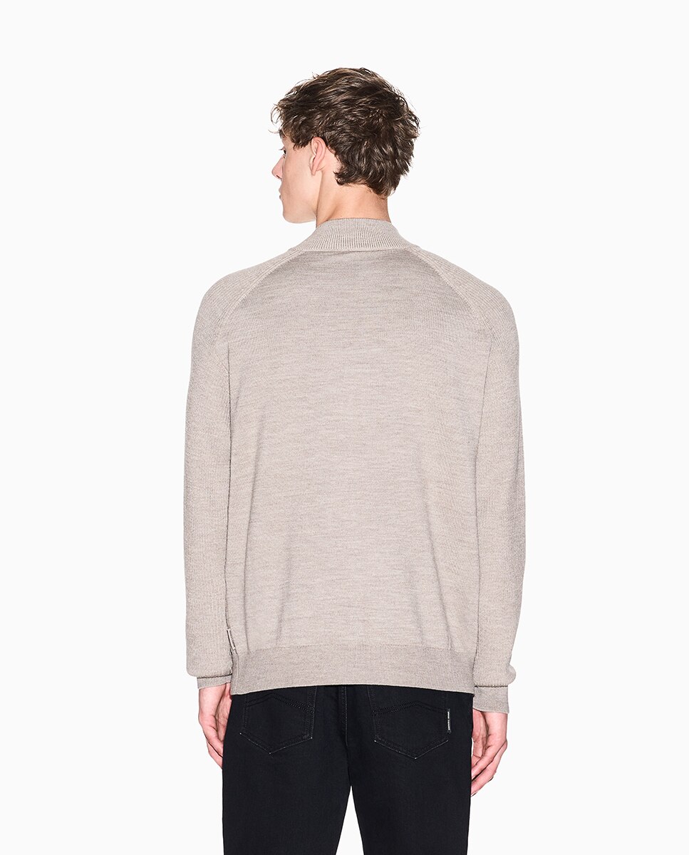 Cardigan com Fecho de Correr e Gola Alta Bege-2