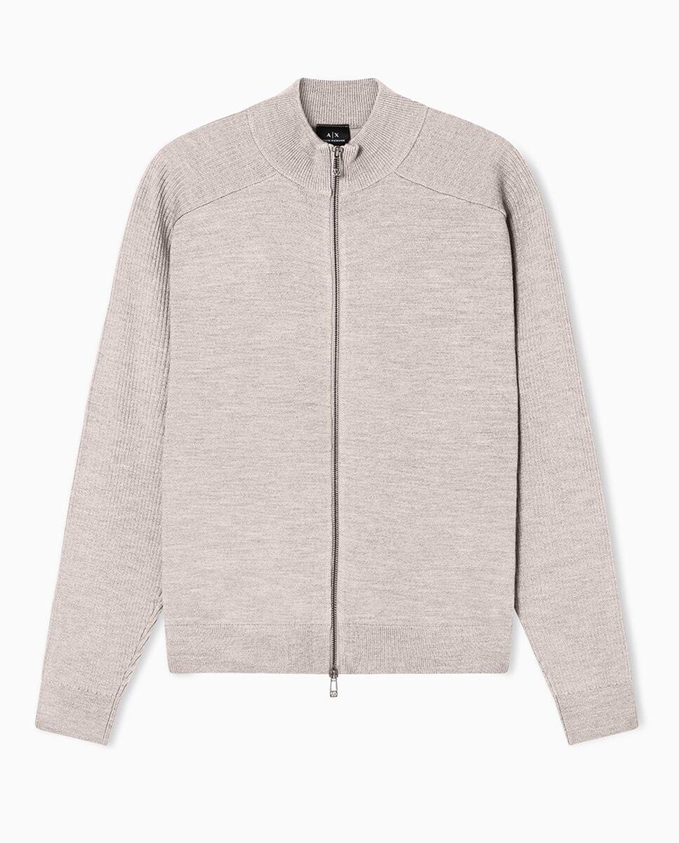Cardigan com Fecho de Correr e Gola Alta Bege-4
