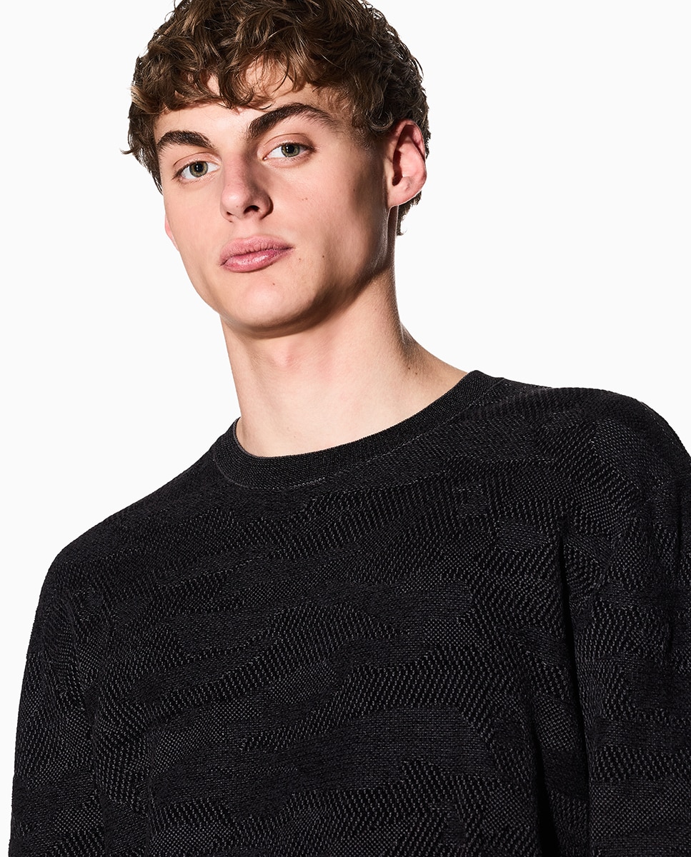 Camisola de Malha Regular Fit com Gola Redonda Preto-3