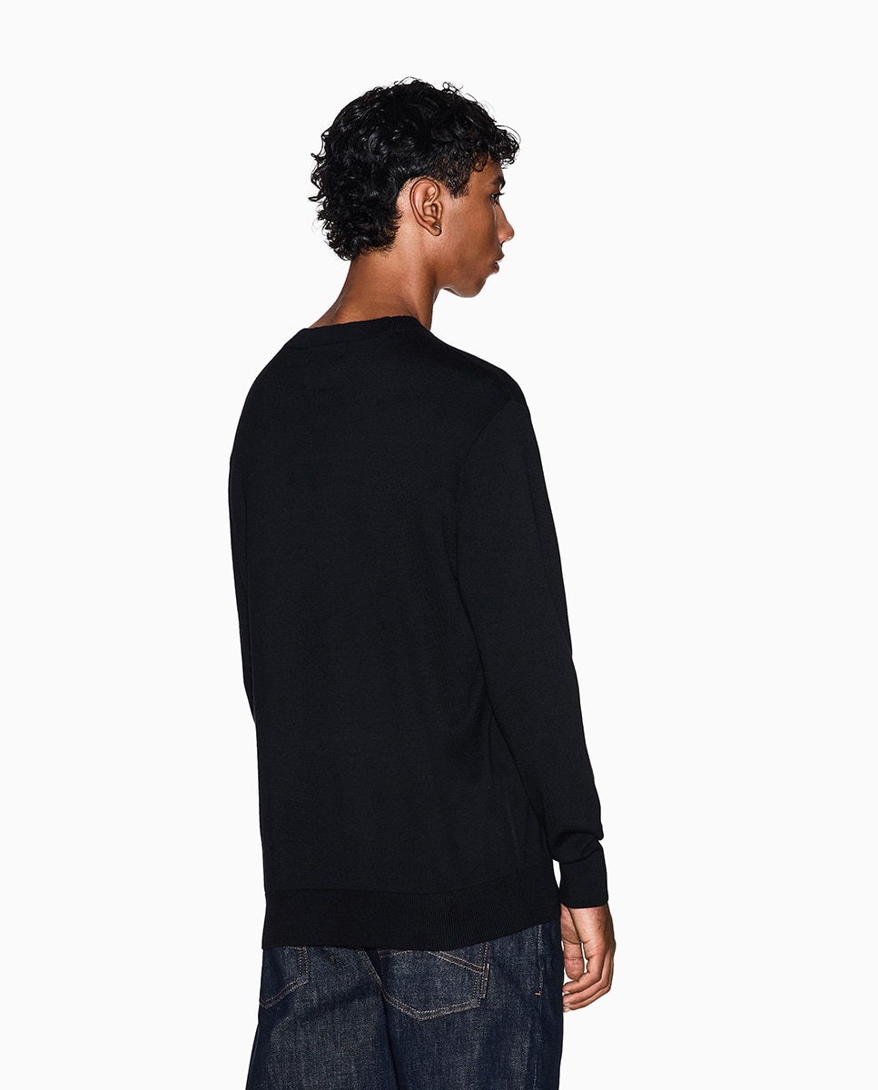 Camisola de Malha de Decote Redondo com Logótipo Preto-2