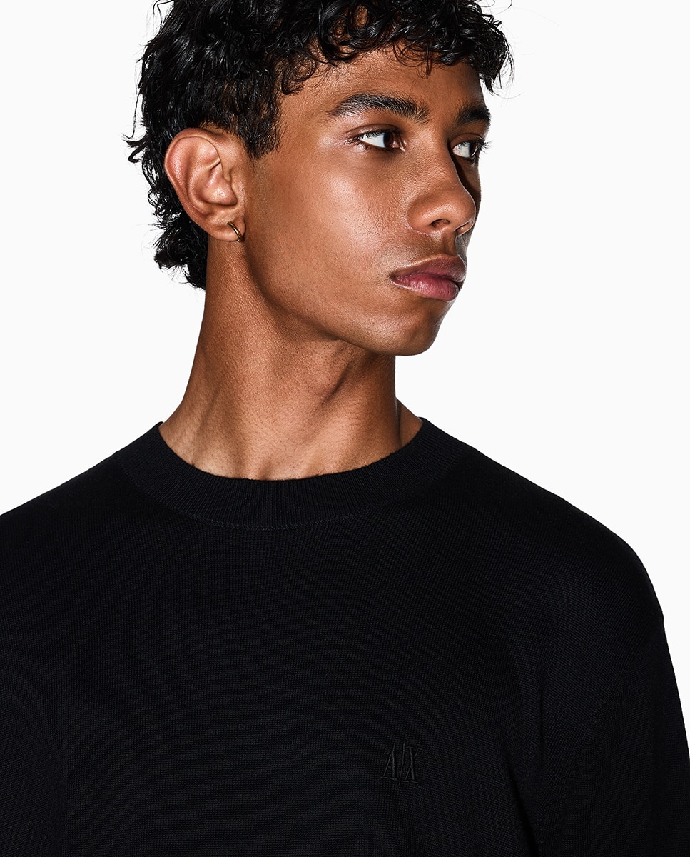 Camisola de Malha de Decote Redondo com Logótipo Preto-3