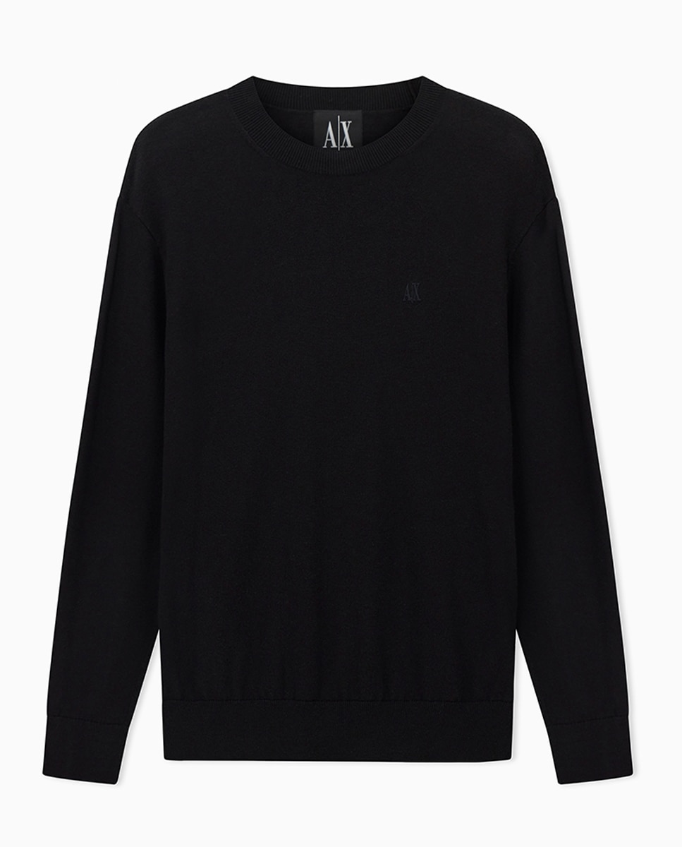 Camisola de Malha de Decote Redondo com Logótipo Preto-4