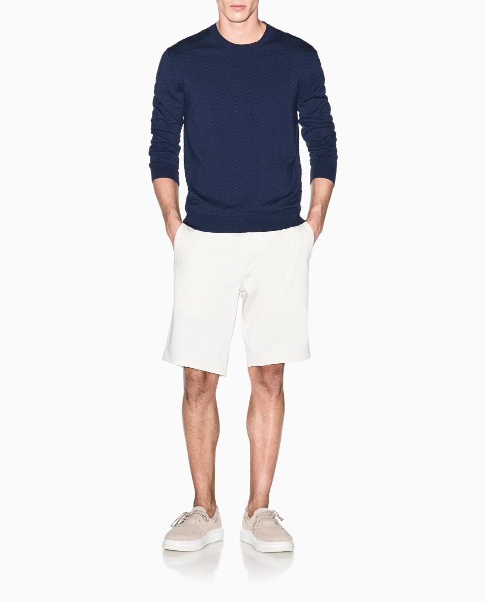 Camisola de Malha com Estrutura e Gola Redonda Azul-1