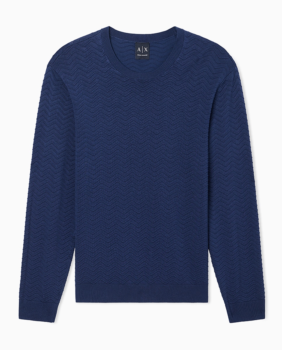 Camisola de Malha com Estrutura e Gola Redonda Azul-2