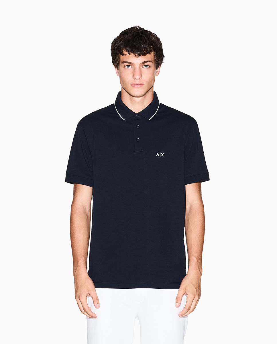 Polo Slim Fit em Algodão Elástico com Manga Curta Azul-marinho-1