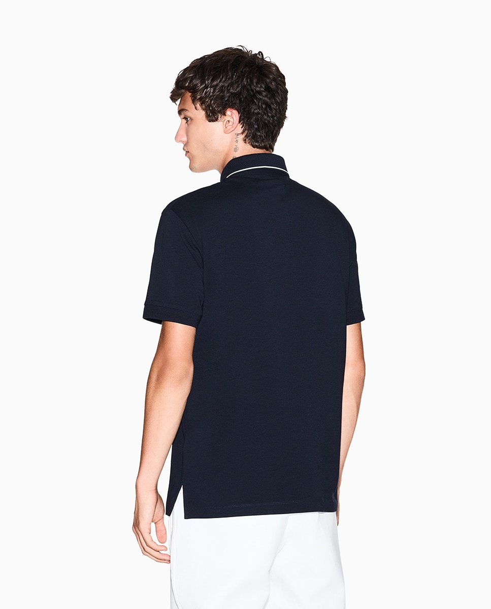 Polo Slim Fit em Algodão Elástico com Manga Curta Azul-marinho-2