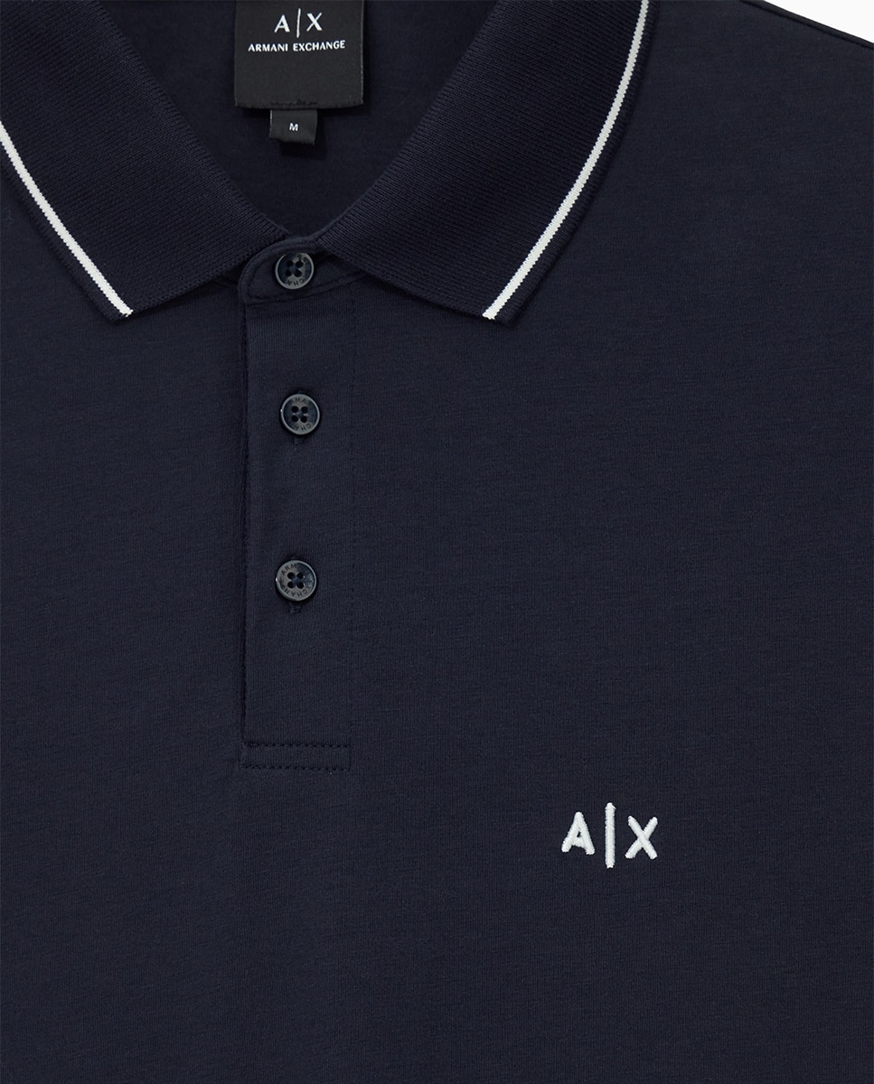 Polo Slim Fit em Algodão Elástico com Manga Curta Azul-marinho-4