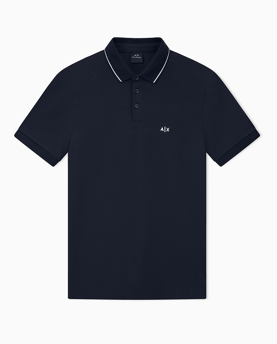 Polo Slim Fit em Algodão Elástico com Manga Curta Azul-marinho-5