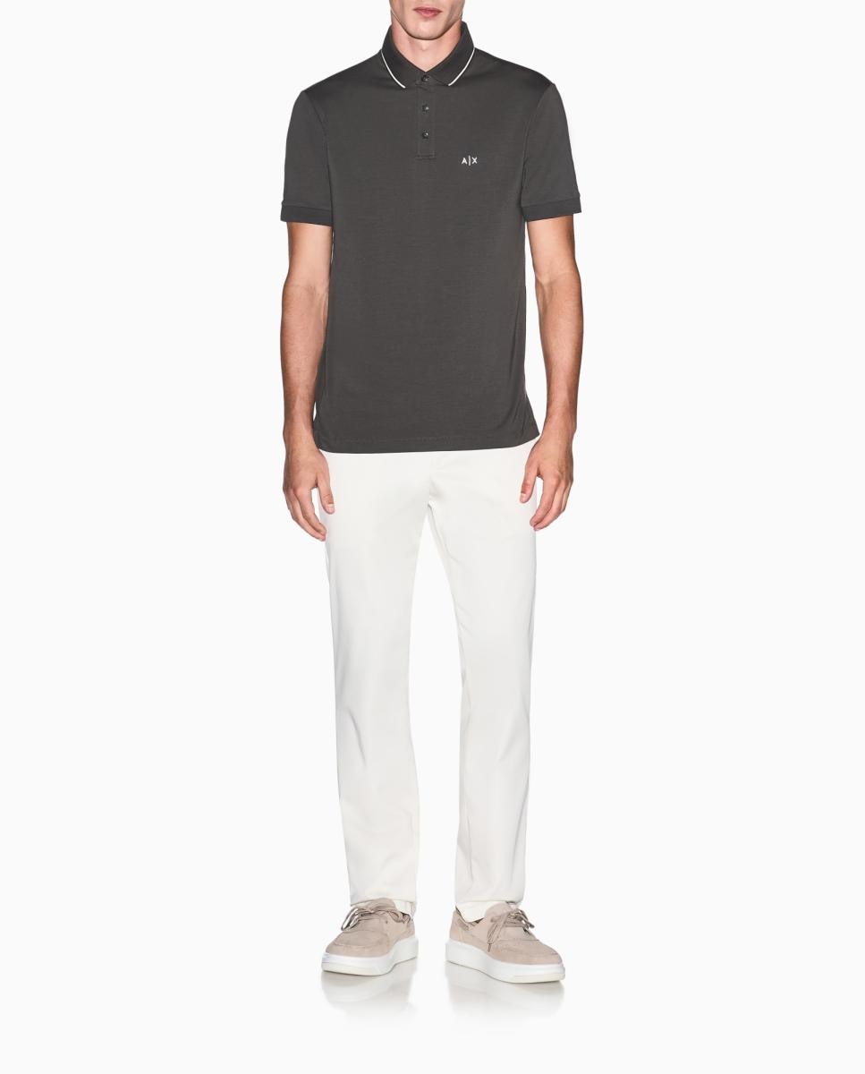 Polo Slim Fit em Algodão Elástico com Manga Curta Verde-militar-1