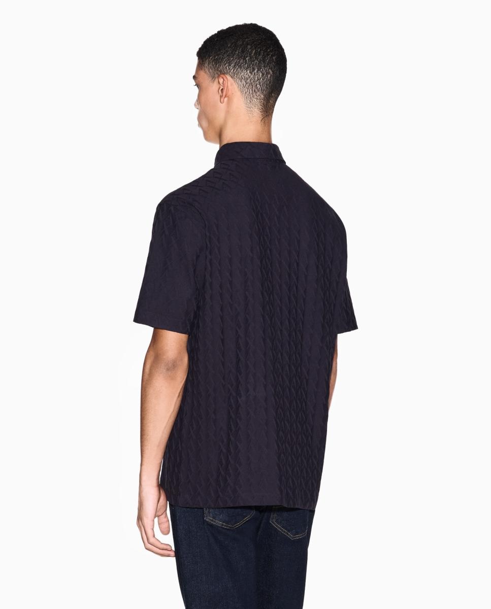 Polo em Jacquard de Algodão com Manga Curta Azul-marinho-2