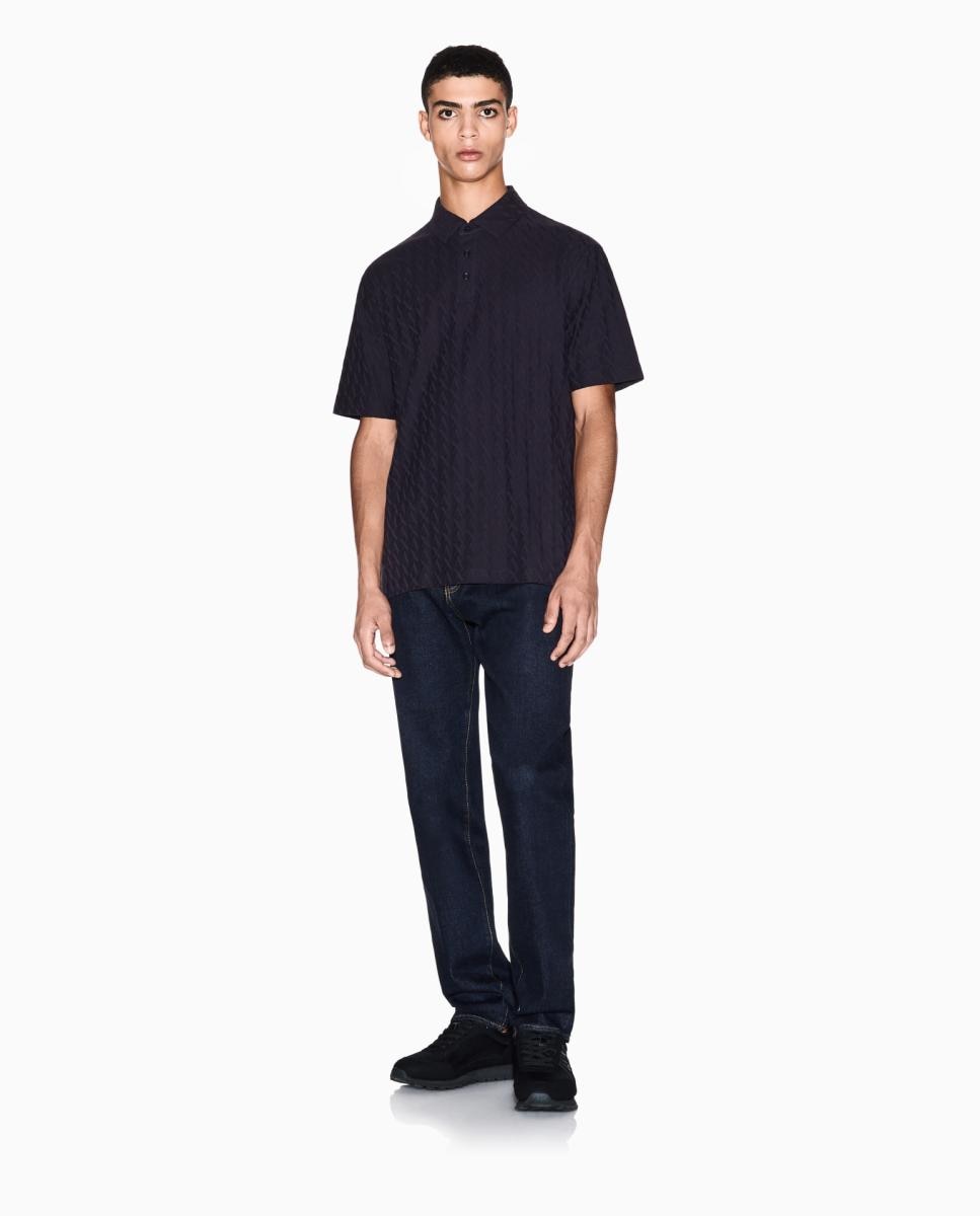 Polo em Jacquard de Algodão com Manga Curta Azul-marinho-4