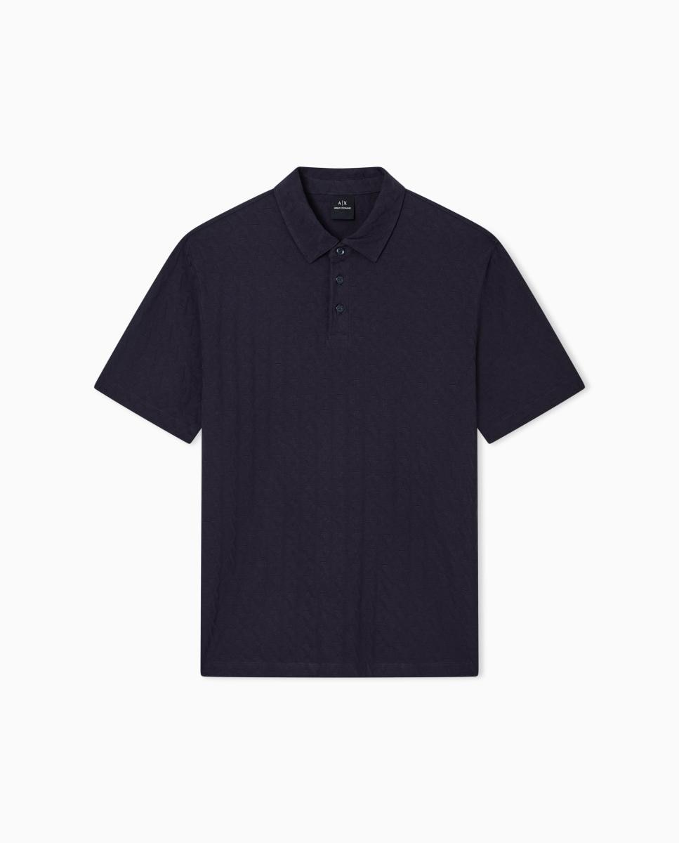 Polo em Jacquard de Algodão com Manga Curta Azul-marinho-3
