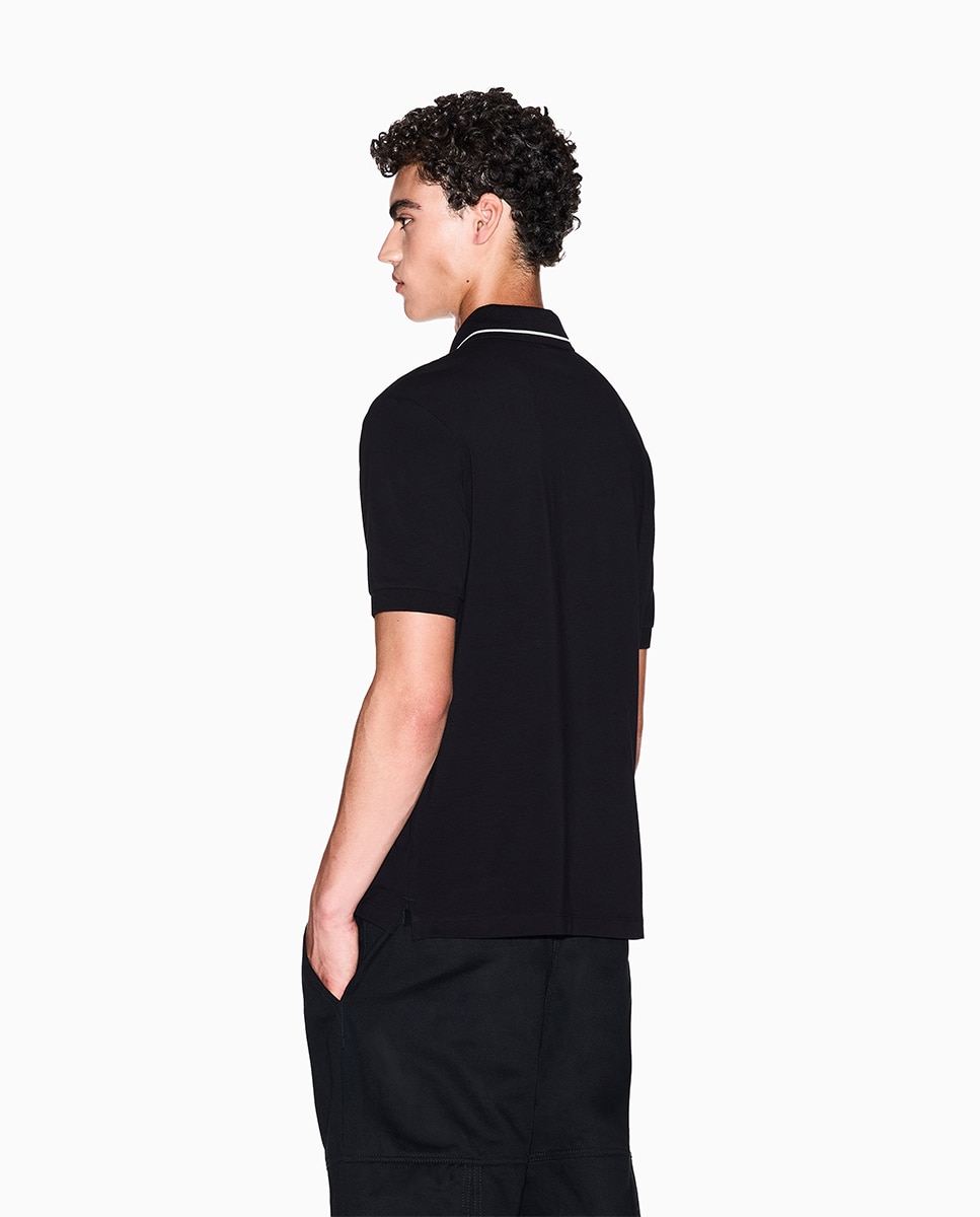 Polo de Algodão Elástico com Manga Curta e Logótipo a Condizer Preto-2