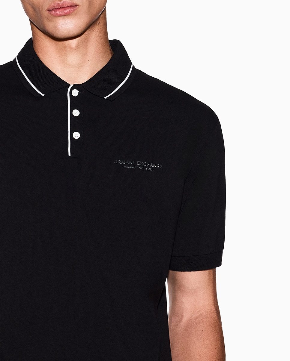 Polo de Algodão Elástico com Manga Curta e Logótipo a Condizer Preto-3
