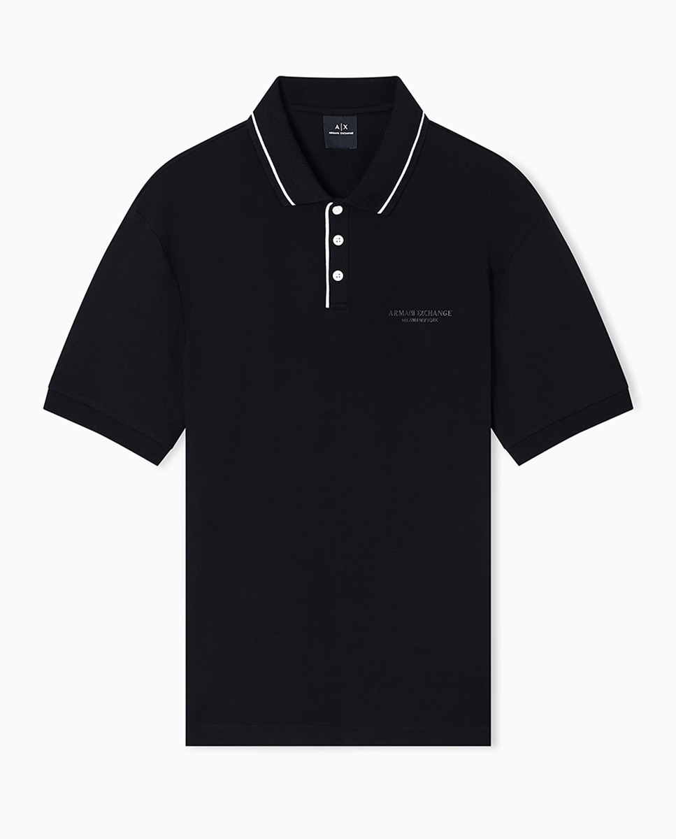 Polo de Algodão Elástico com Manga Curta e Logótipo a Condizer Preto-4