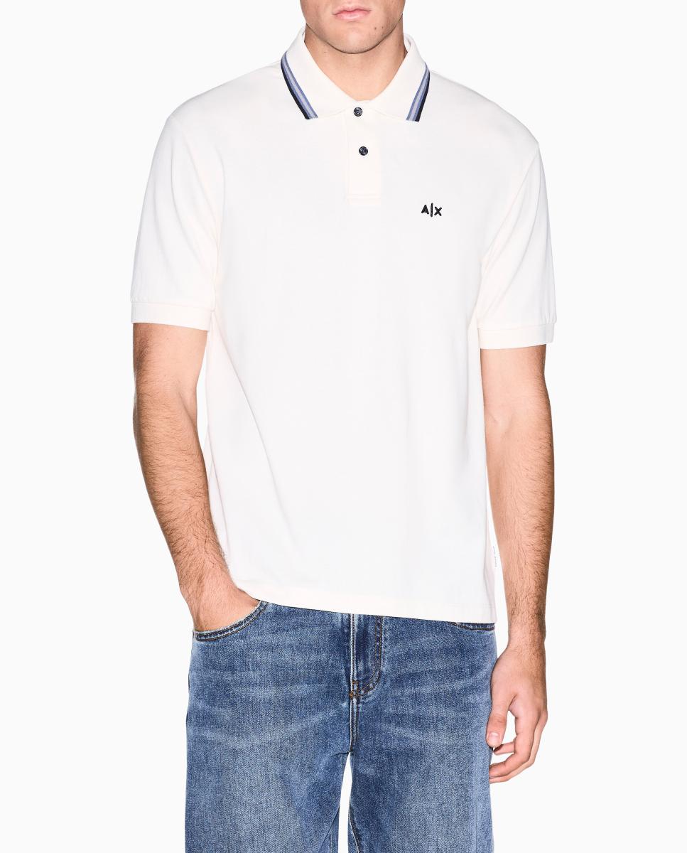 Polo piqué de manga corta con logo en el pecho - Armani Exchange - Blanco Blanco-1