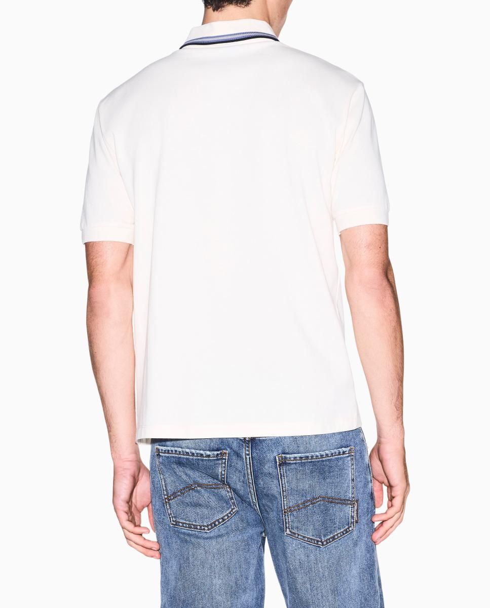 Polo piqué de manga corta con logo en el pecho - Armani Exchange - Blanco Blanco-2