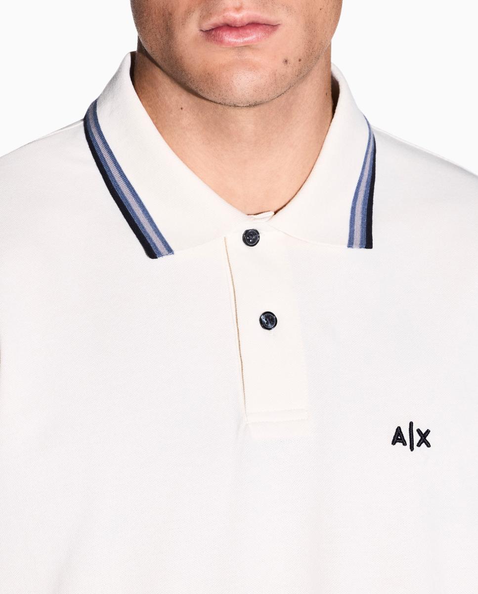 Polo piqué de manga corta con logo en el pecho - Armani Exchange - Blanco Blanco-3