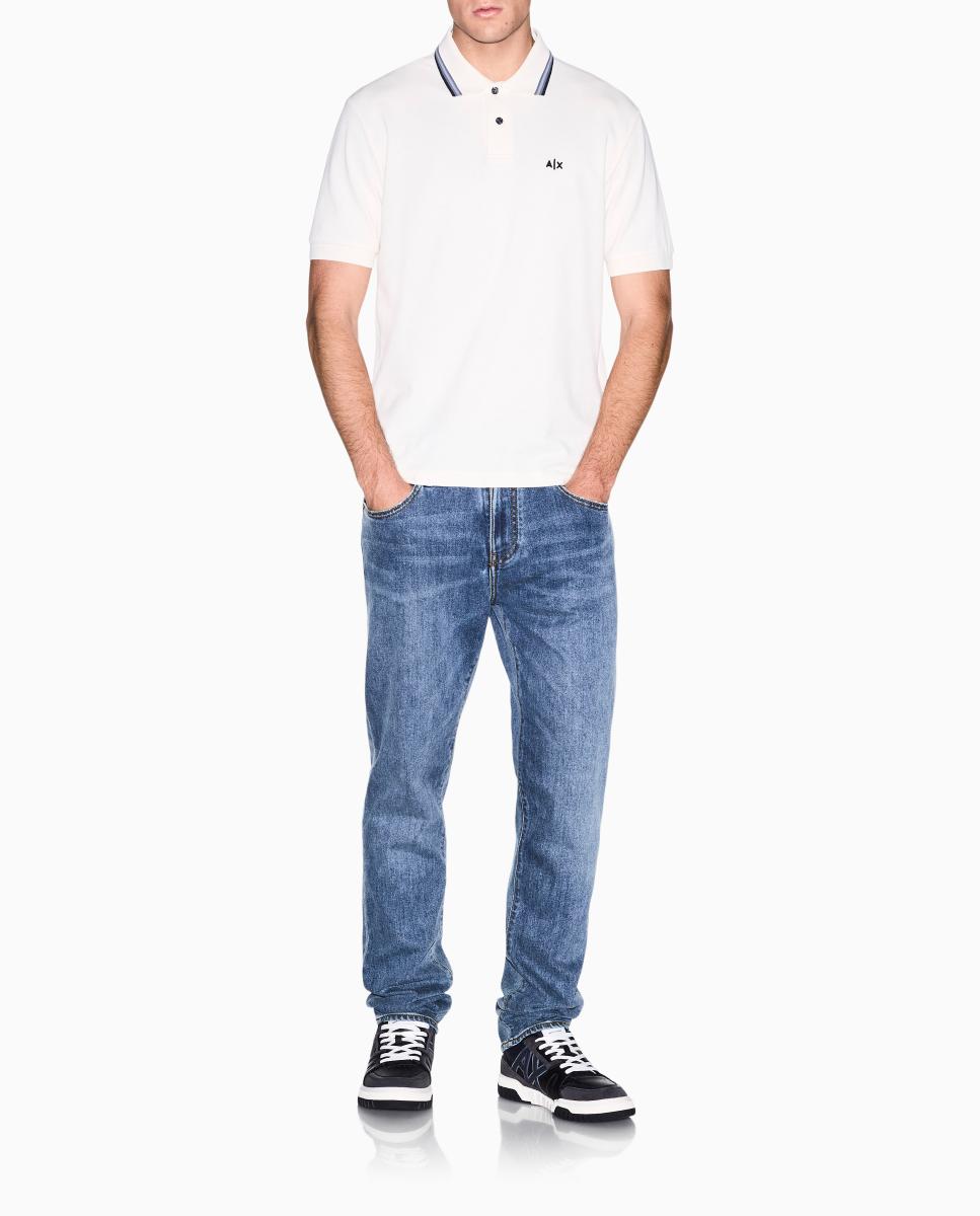 Polo piqué de manga corta con logo en el pecho - Armani Exchange - Blanco Blanco-6
