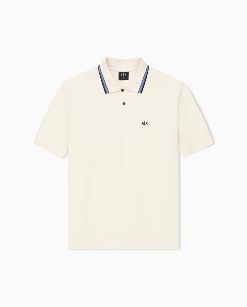 Polo piqué de manga corta con logo en el pecho - Armani Exchange - Blanco Blanco-5