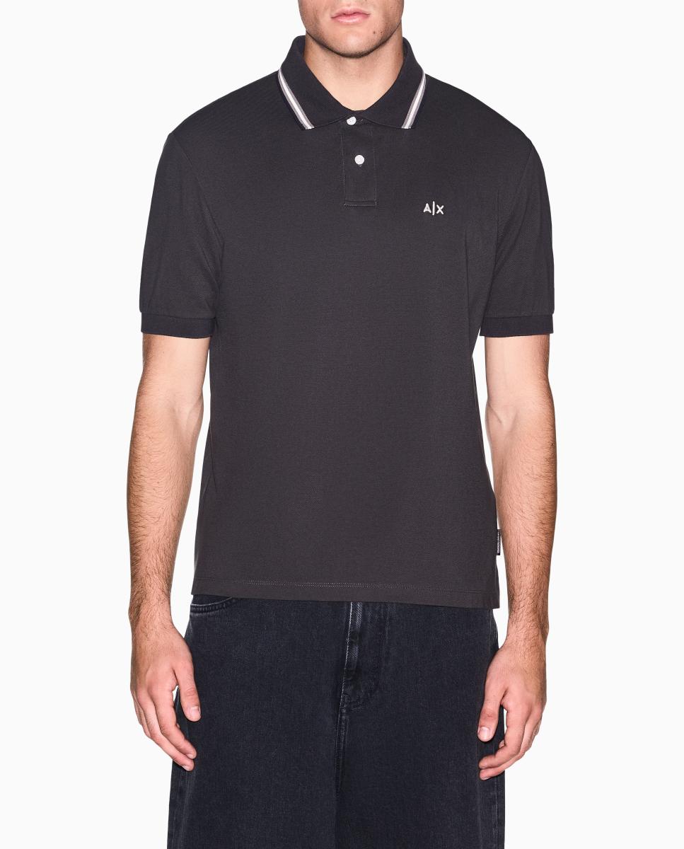 Polo piqué de manga corta con logo en el pecho - Armani Exchange - Marrón Marrón-1