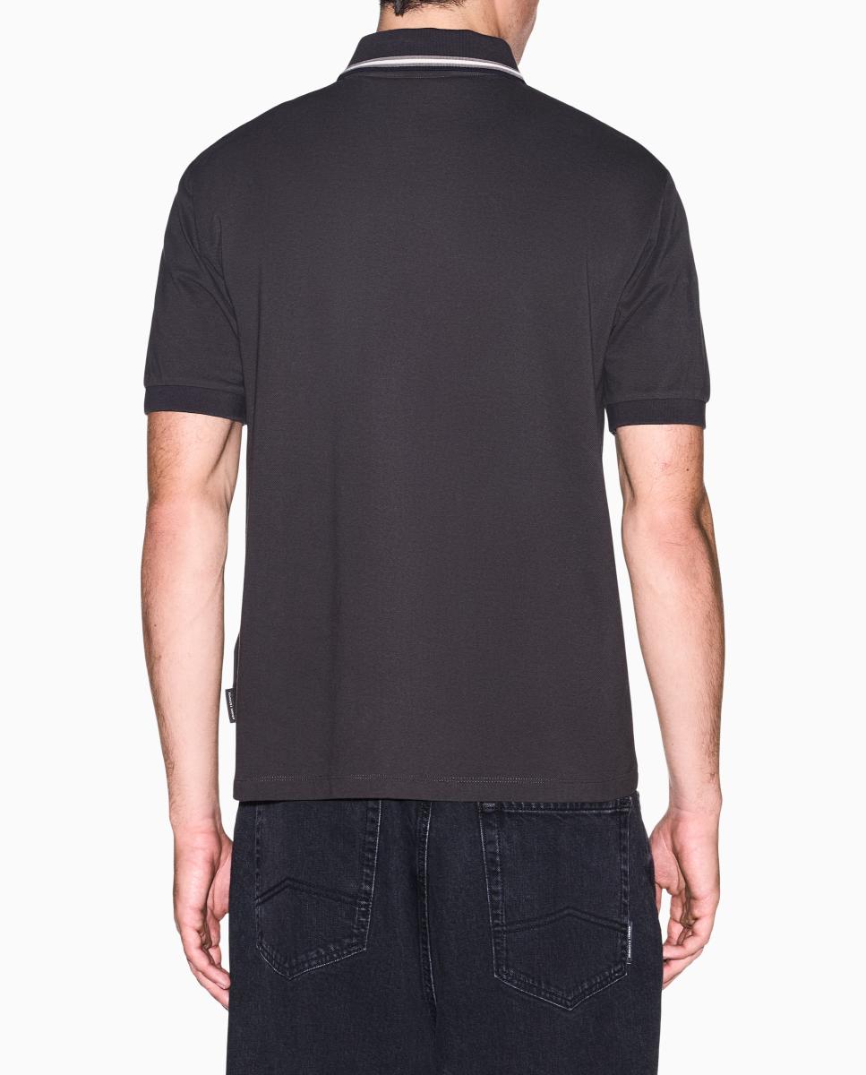 Polo piqué de manga corta con logo en el pecho - Armani Exchange - Marrón Marrón-2