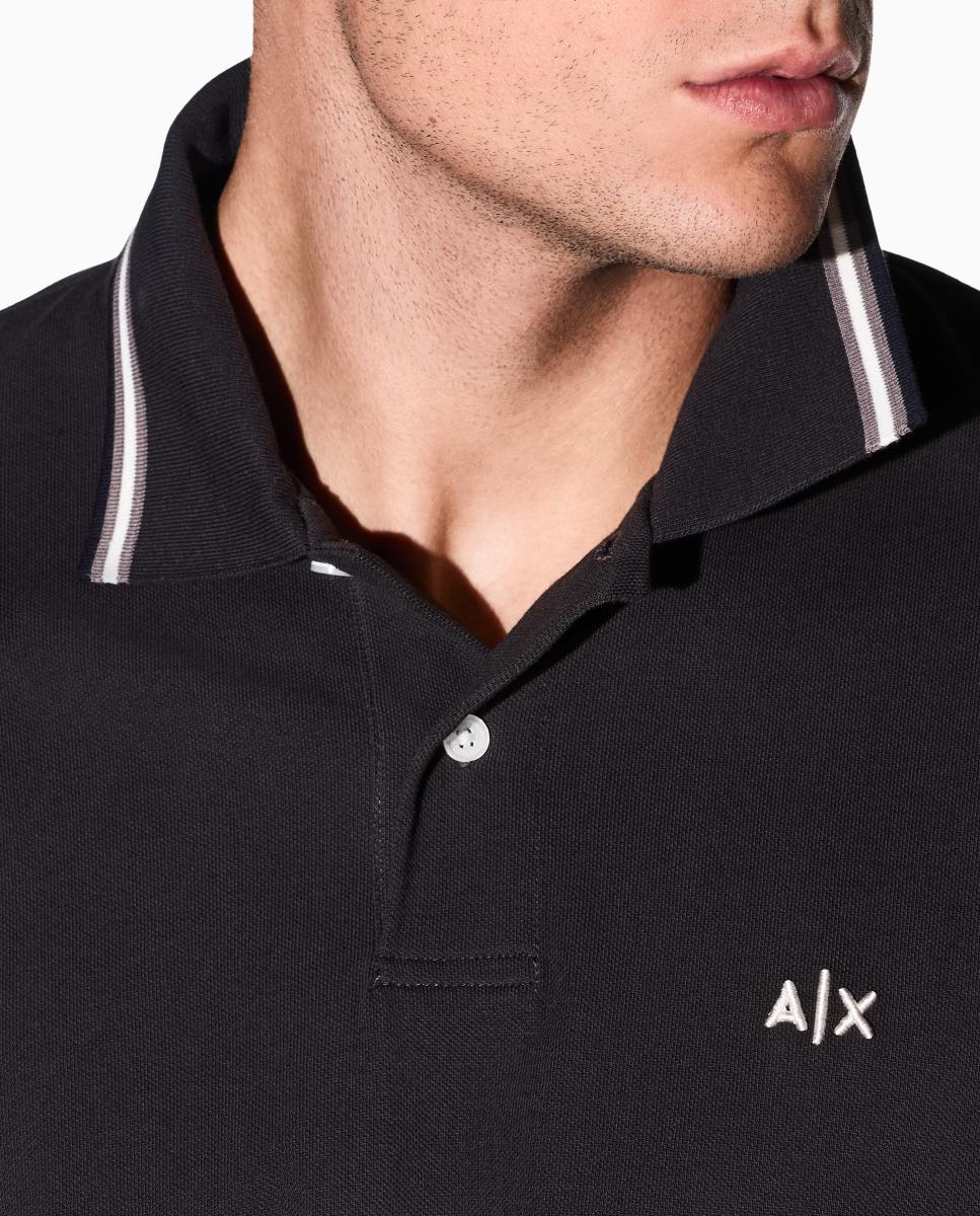 Polo piqué de manga corta con logo en el pecho - Armani Exchange - Marrón Marrón-3