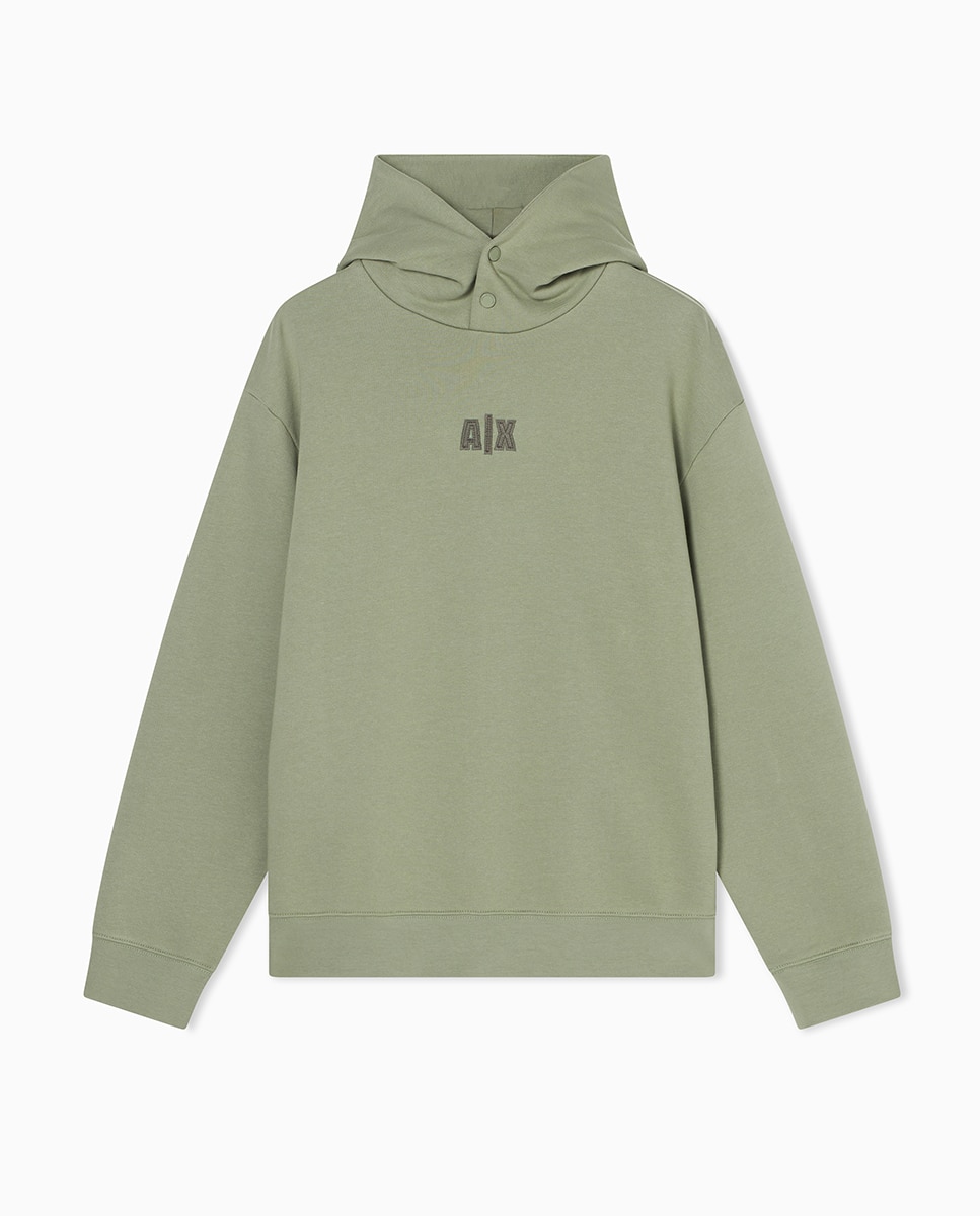 Sweatshirt com Logótipo à Frente e Capuz com Botões Verde-claro-2