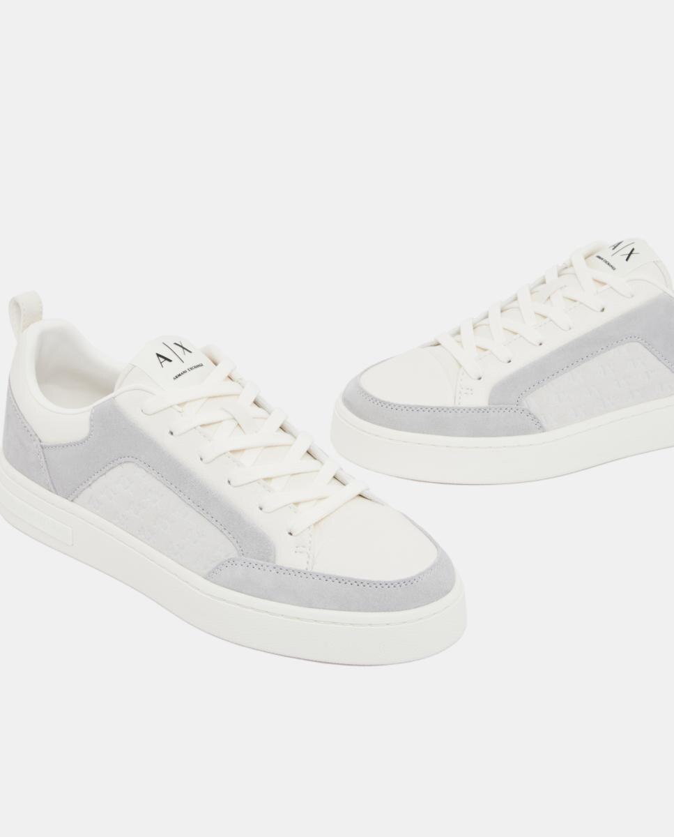 Zapatillas de hombre bajas en contrastes con en piel - Armani Exchange - Blanco Blanco-3