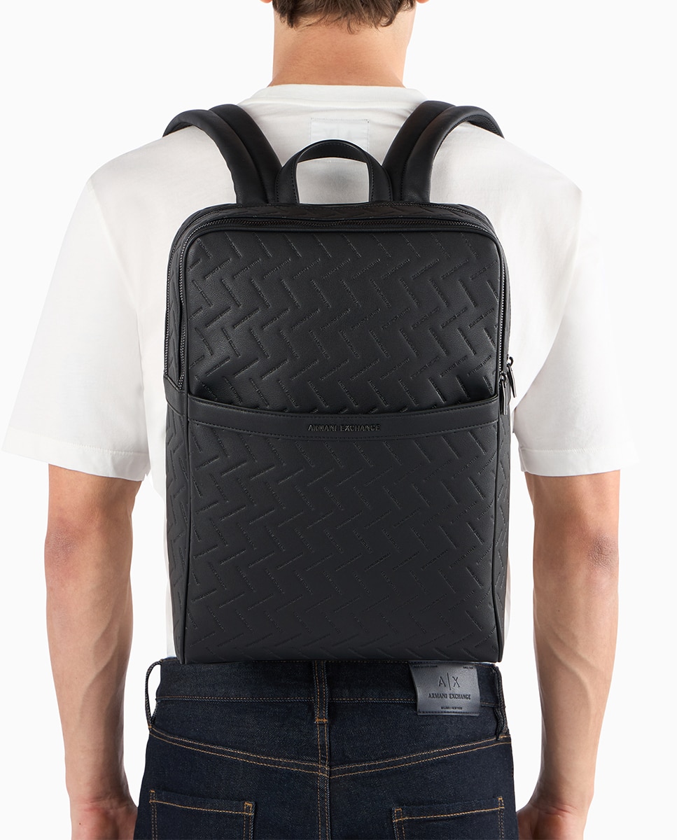 Mochila para Computador com Efeito de Logótipo Acolchoado Preto-4