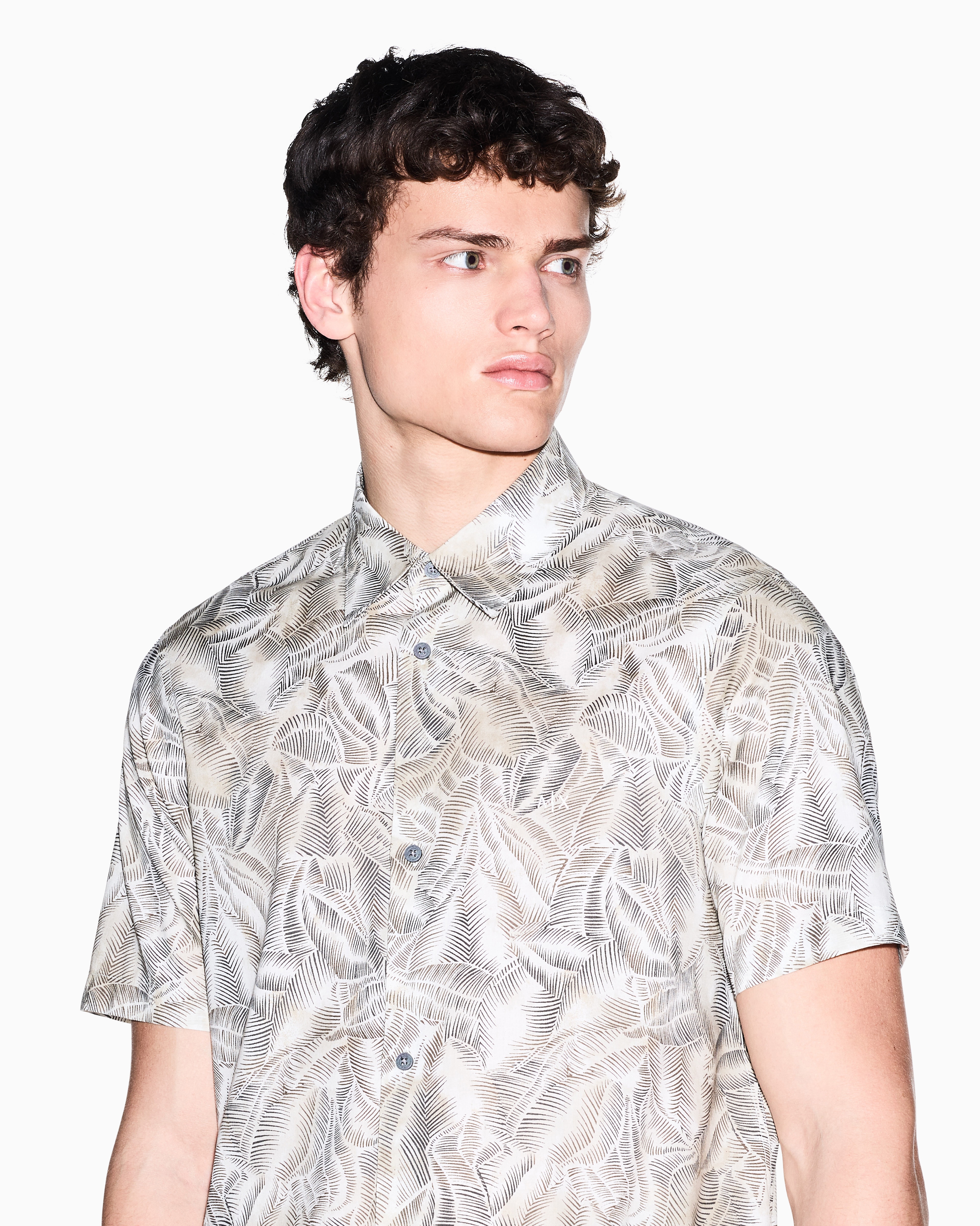 Camisa de Algodão Estampado Boxy Fit Cinzento-3