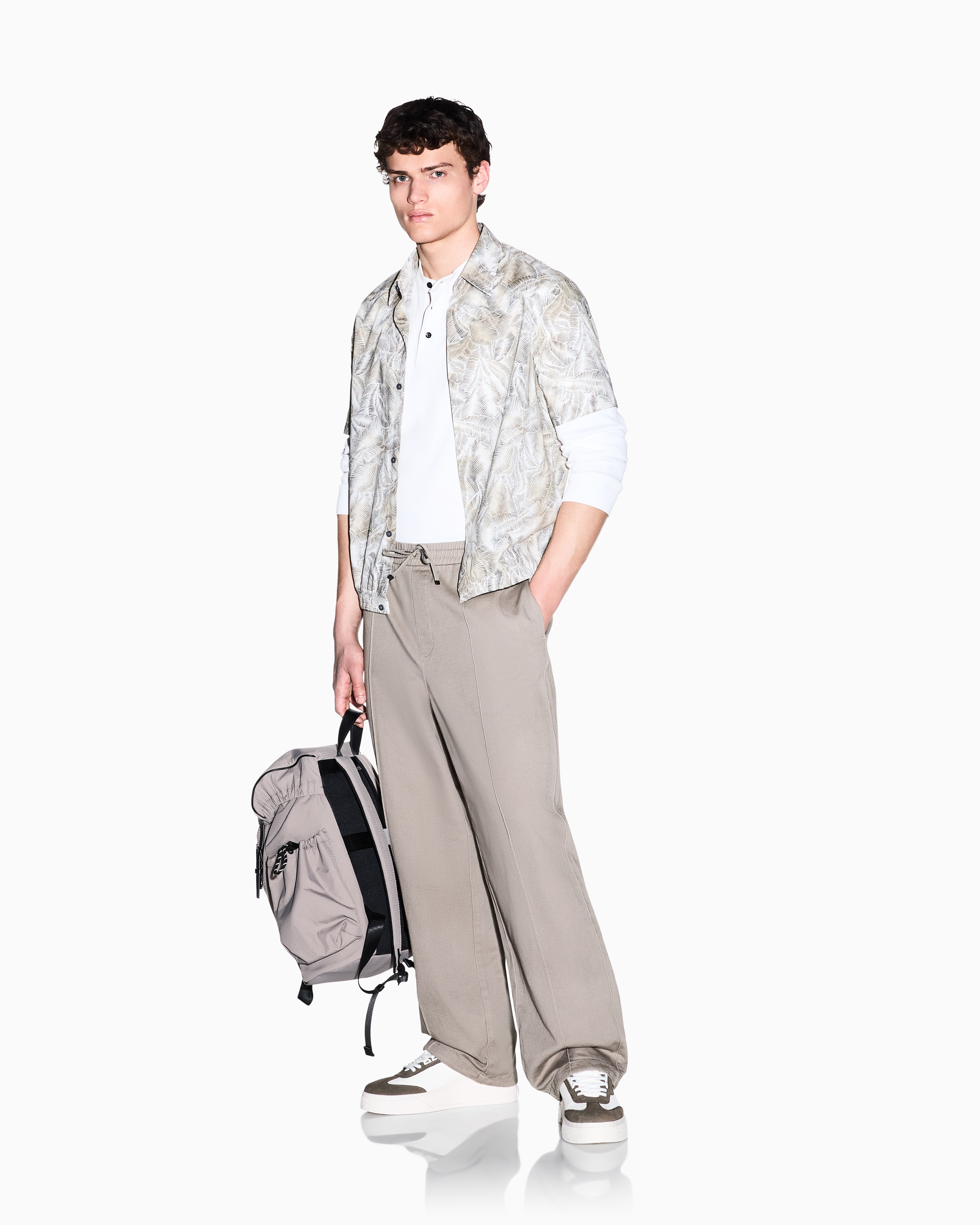 Camisa de Algodão Estampado Boxy Fit Cinzento-5