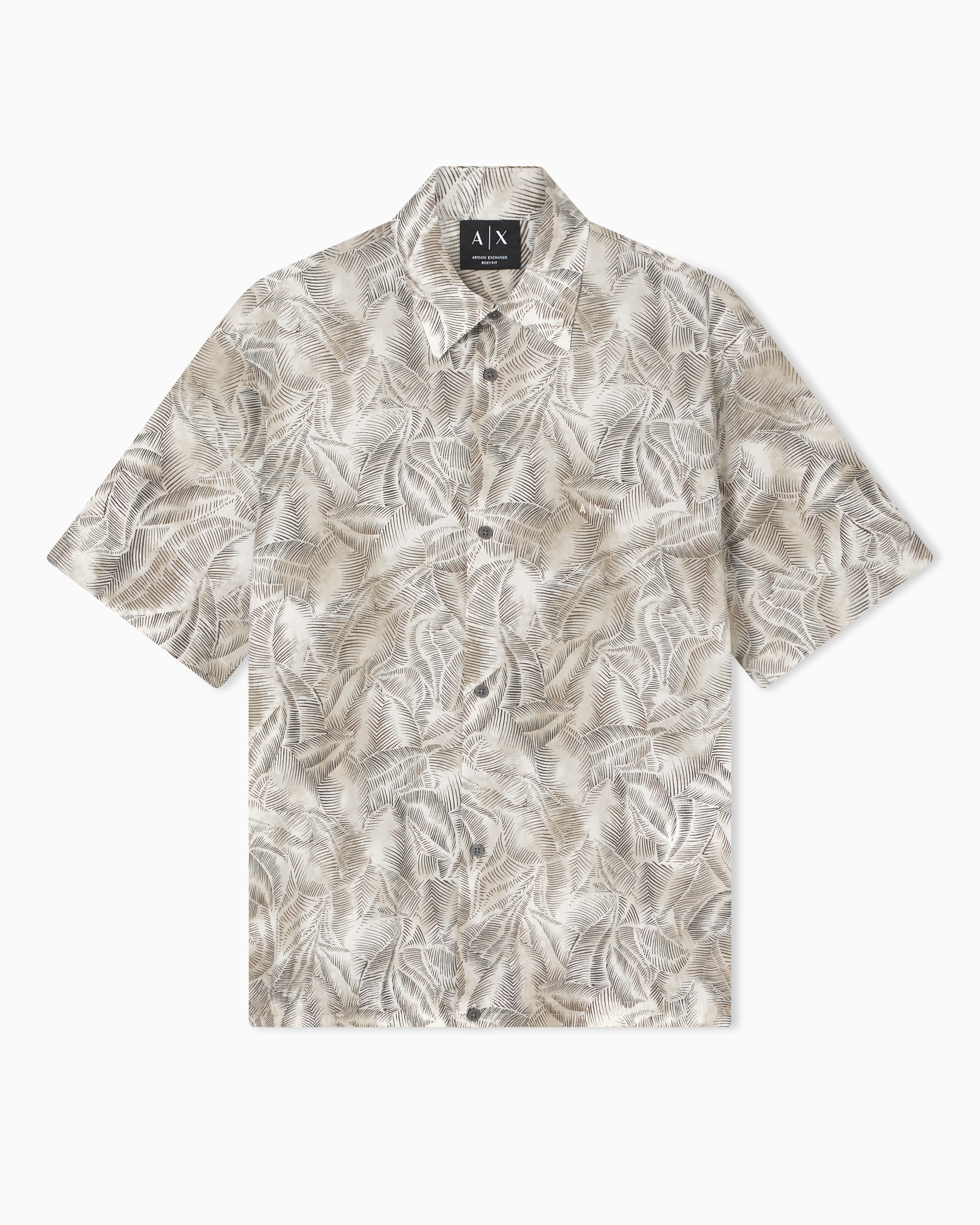 Camisa de Algodão Estampado Boxy Fit Cinzento-4