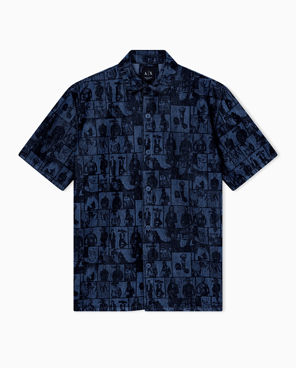 Camisa de Ganga Estampada Boxy Fit Azul-índigo-2