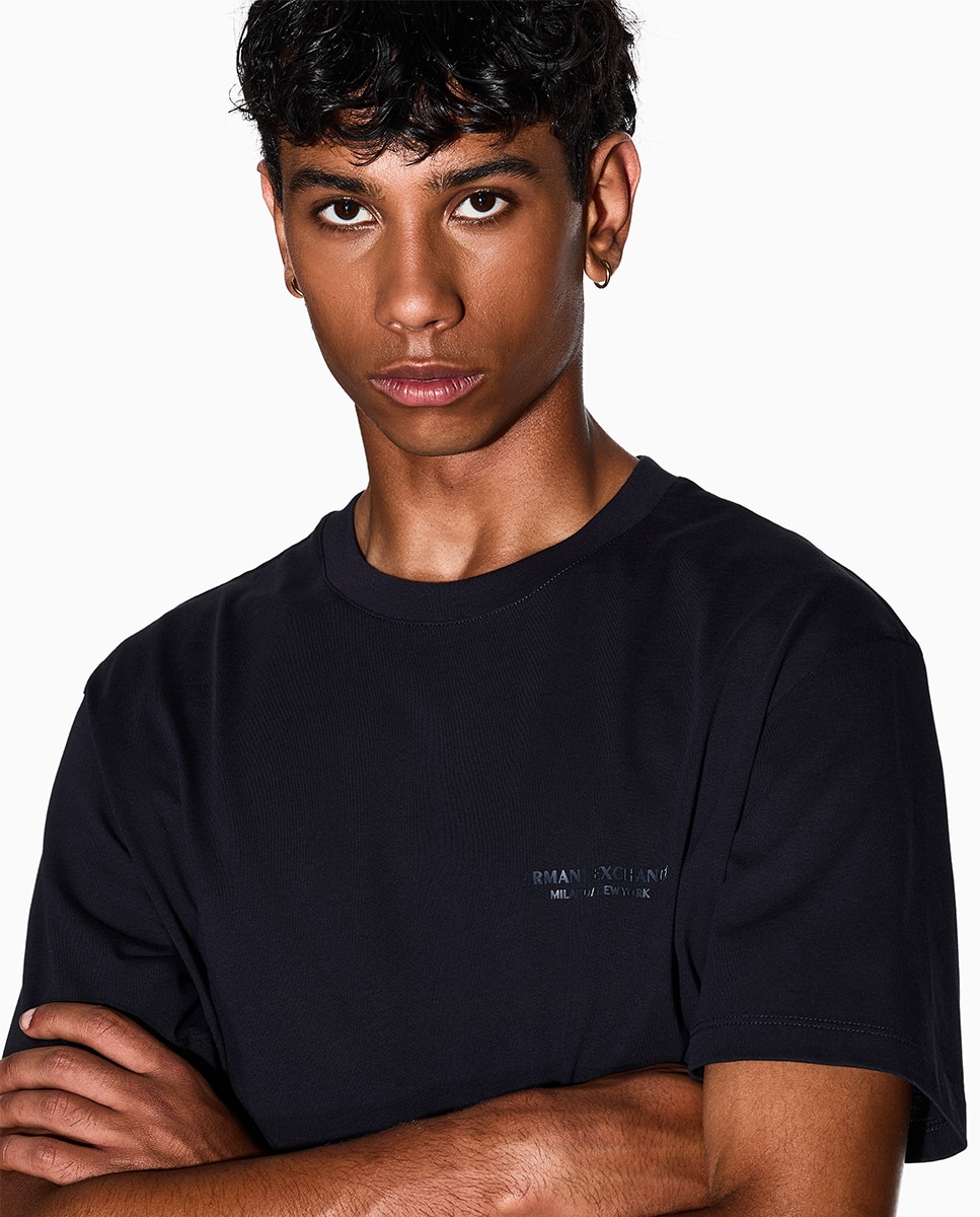 T-shirt de Manga Curta com Logótipo a Condizer Azul-marinho-3