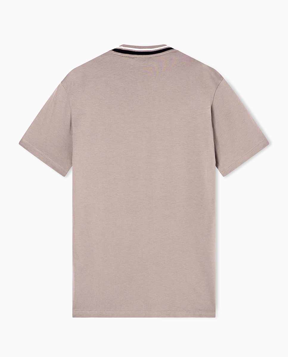 T-shirt Regular Fit com Manga Curta e Gola Canelada Castanho-claro-4