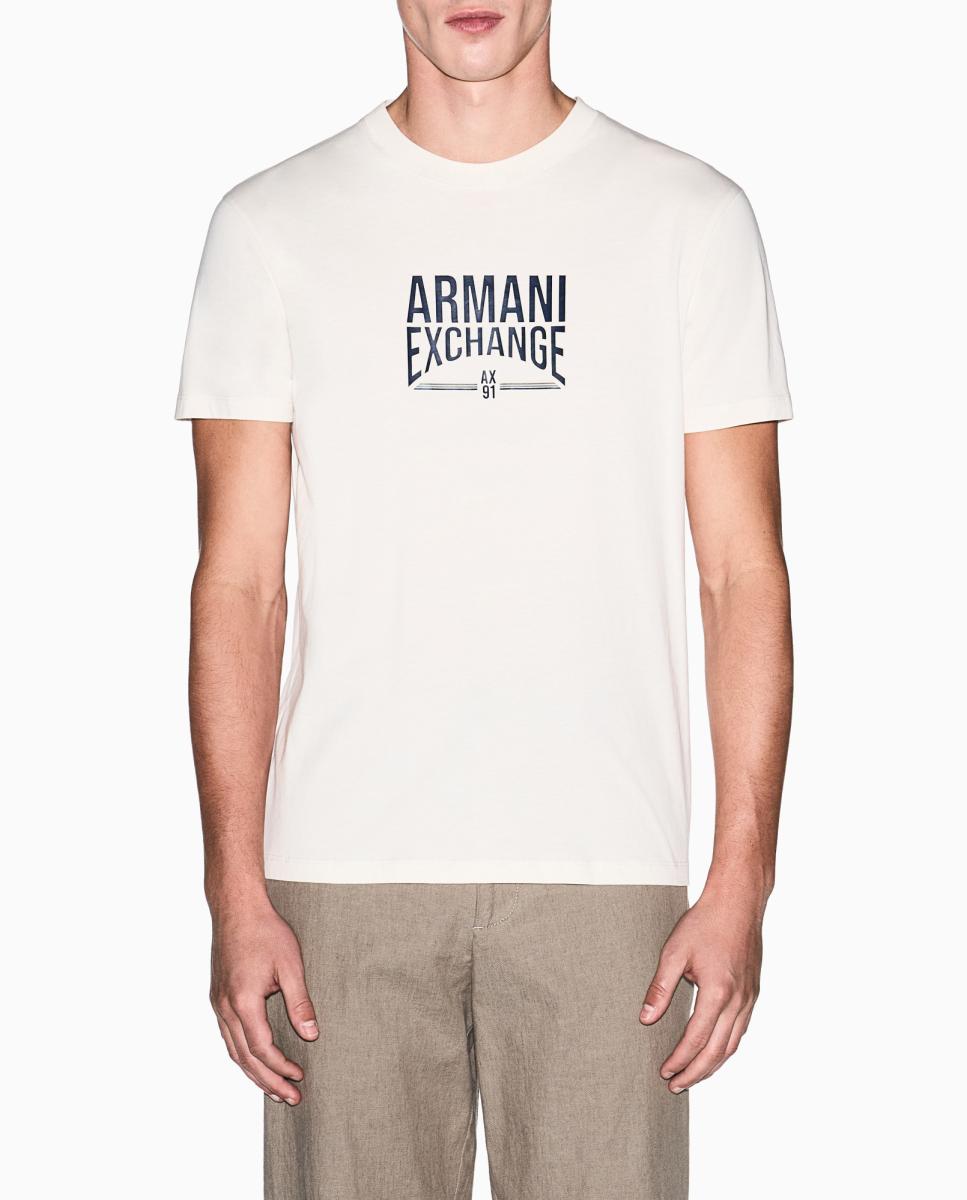 T-shirt Slim Fit com Manga Curta Creme-2