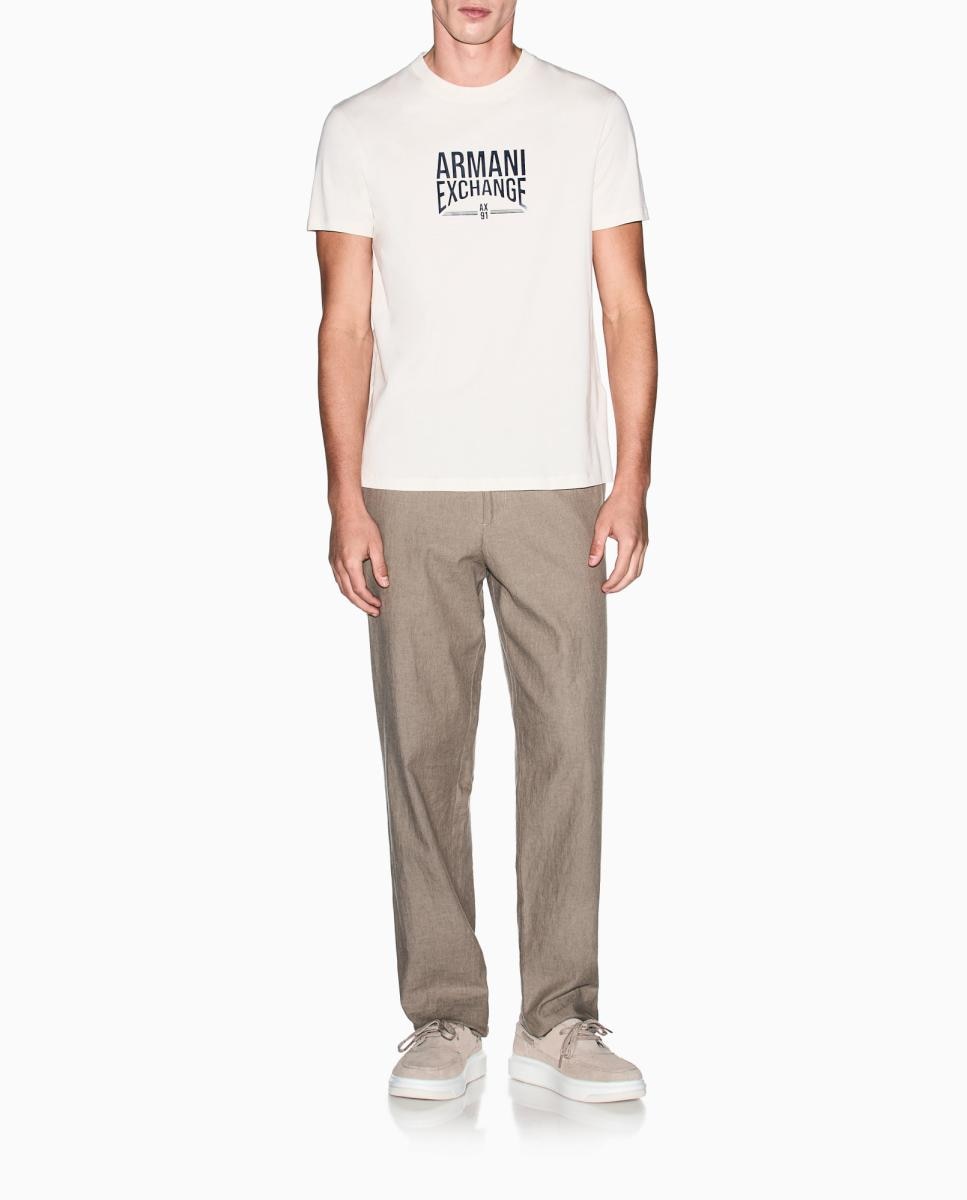 T-shirt Slim Fit com Manga Curta Creme-5