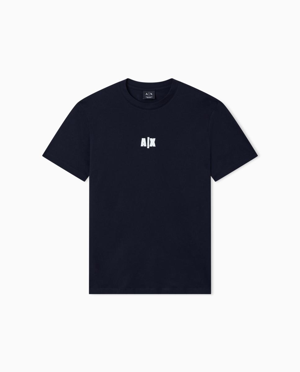 T-shirt de Manga Curta com Logótipo Grande Atrás Azul-marinho-3