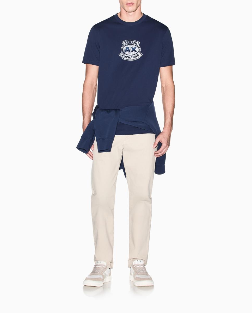 T-shirt de Manga Curta com Logótipo com Efeito Desgastado Azul-4