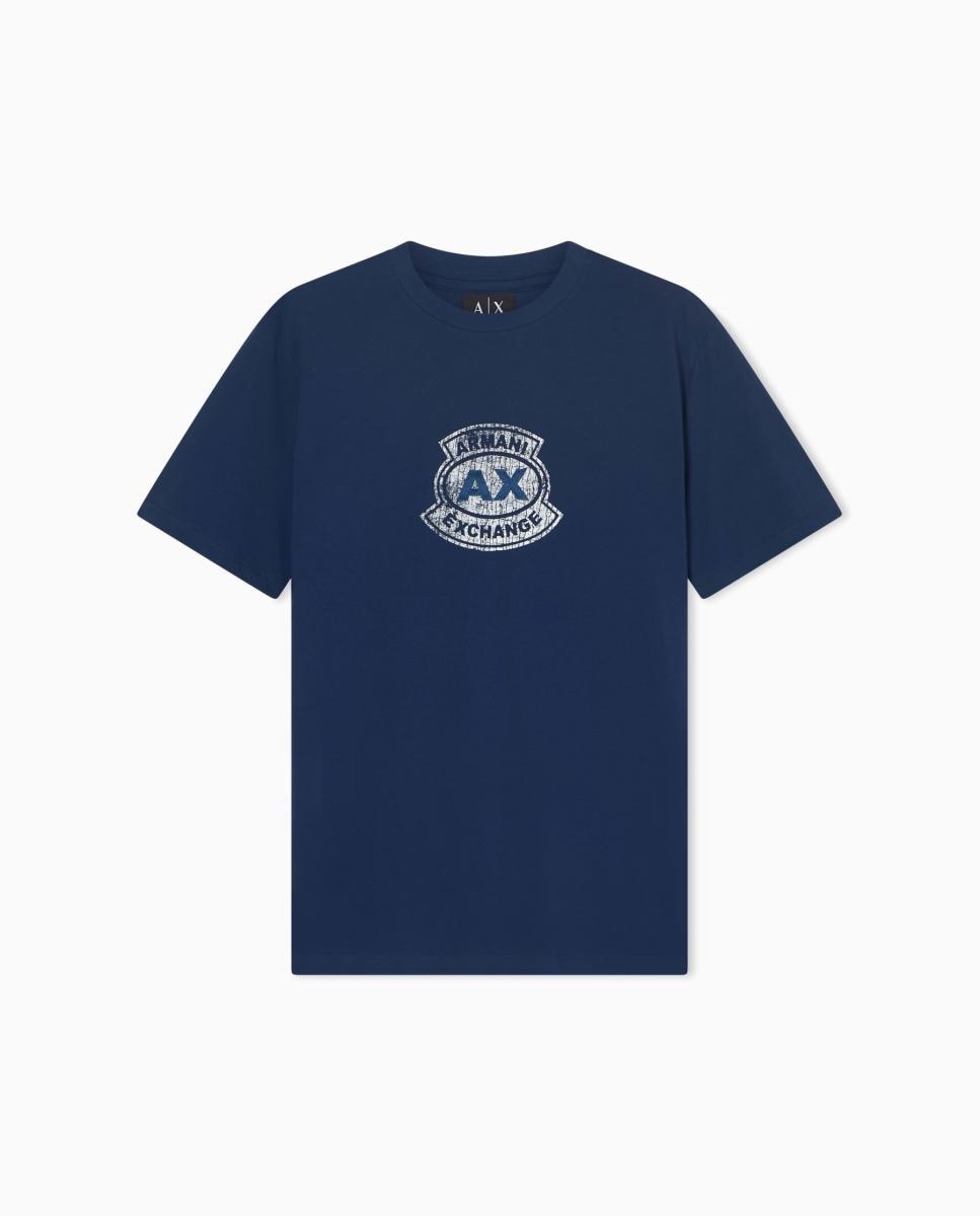 T-shirt de Manga Curta com Logótipo com Efeito Desgastado Azul-3