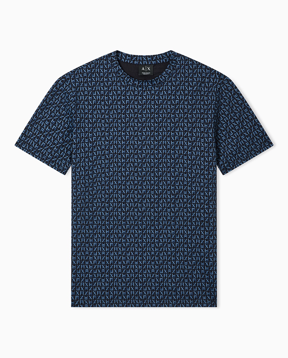 T-shirt de Manga Curta com All Over Print de Logótipo Azul-marinho-1