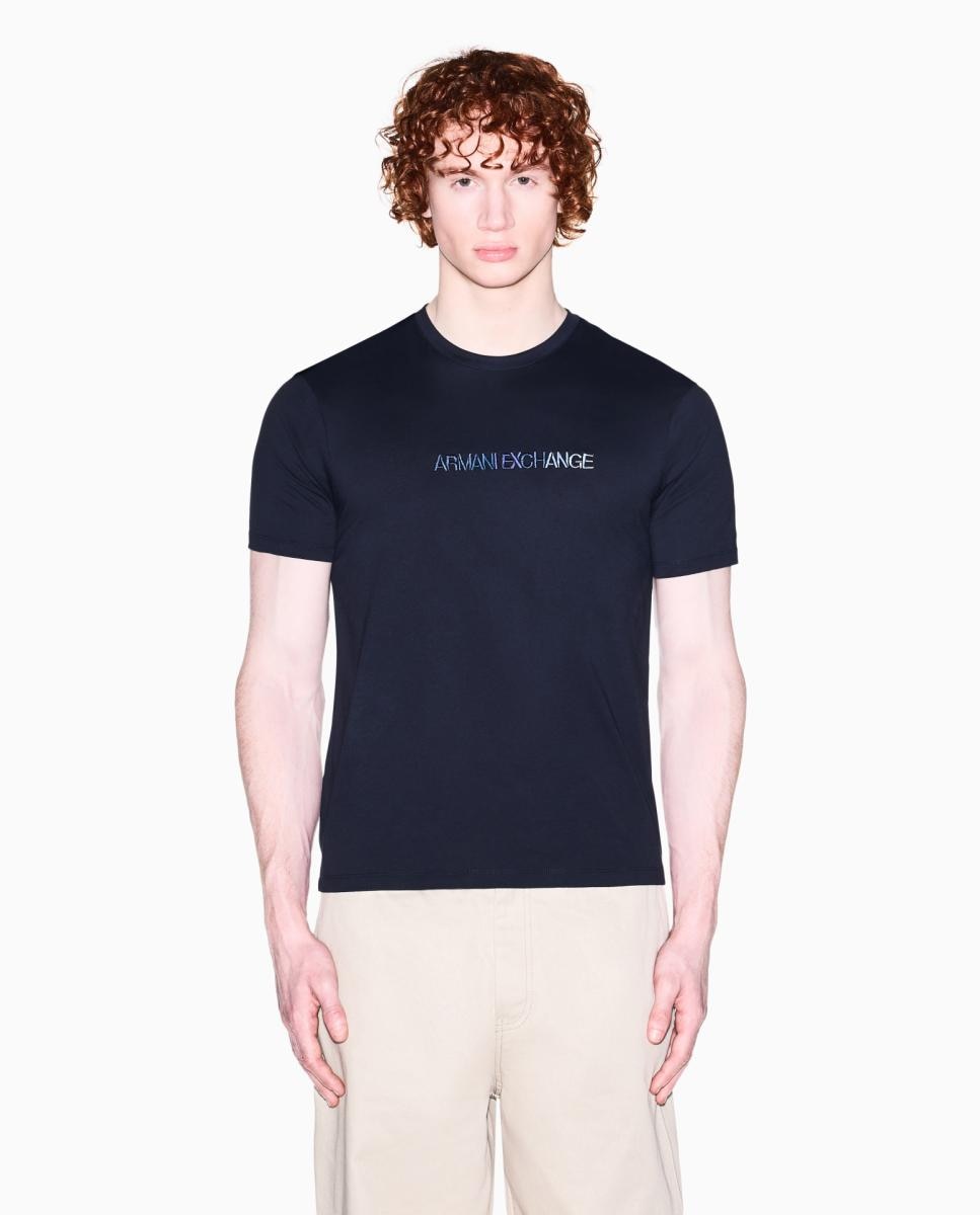 T-shirt de Manga Curta com Logótipo Bordado em Degradé Azul-marinho-1