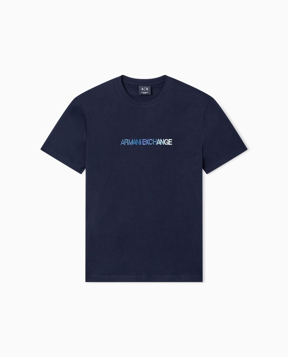 T-shirt de Manga Curta com Logótipo Bordado em Degradé Azul-marinho-3
