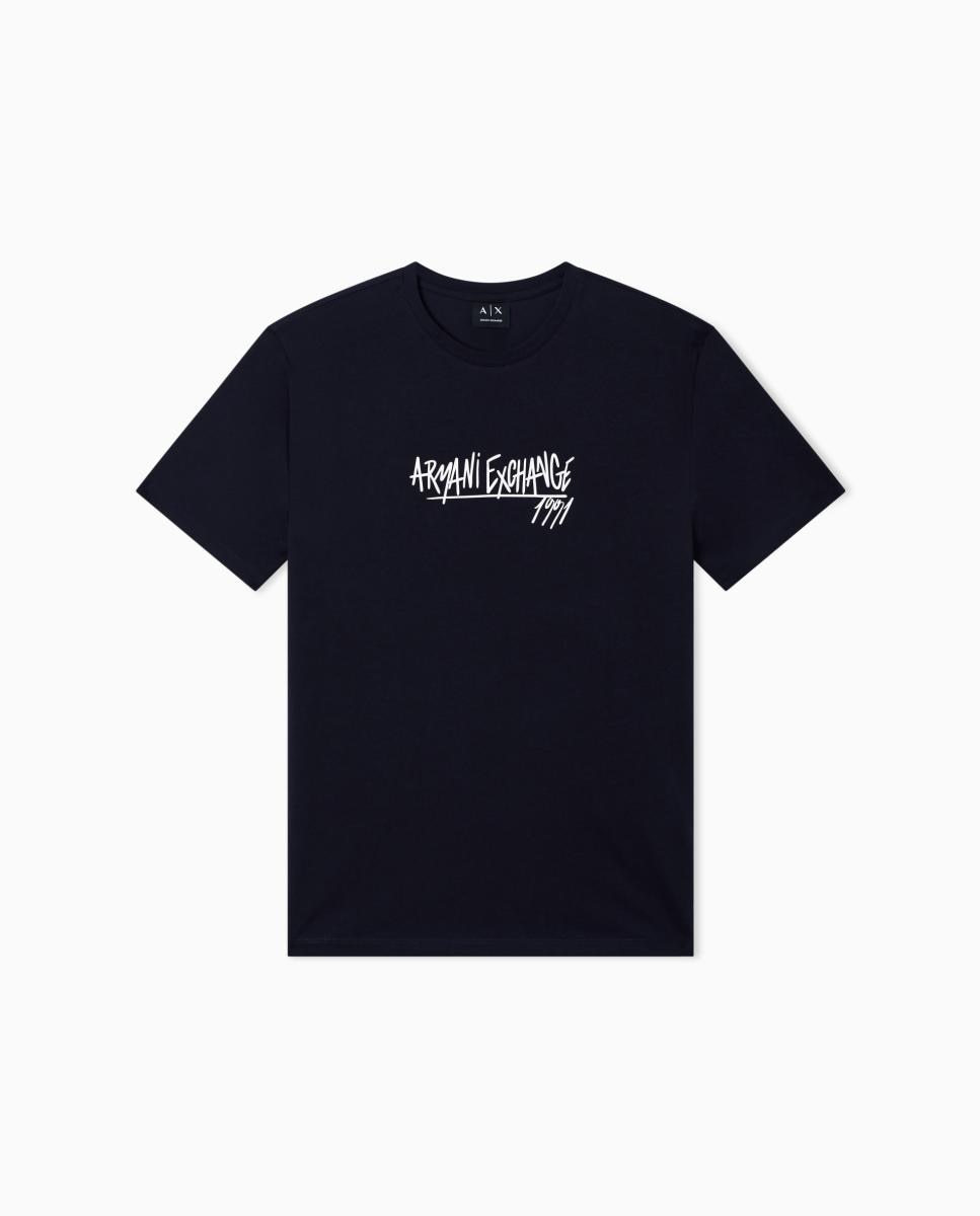 T-shirt de Manga Curta com Logótipo Estilo Graffiti Azul-marinho-3